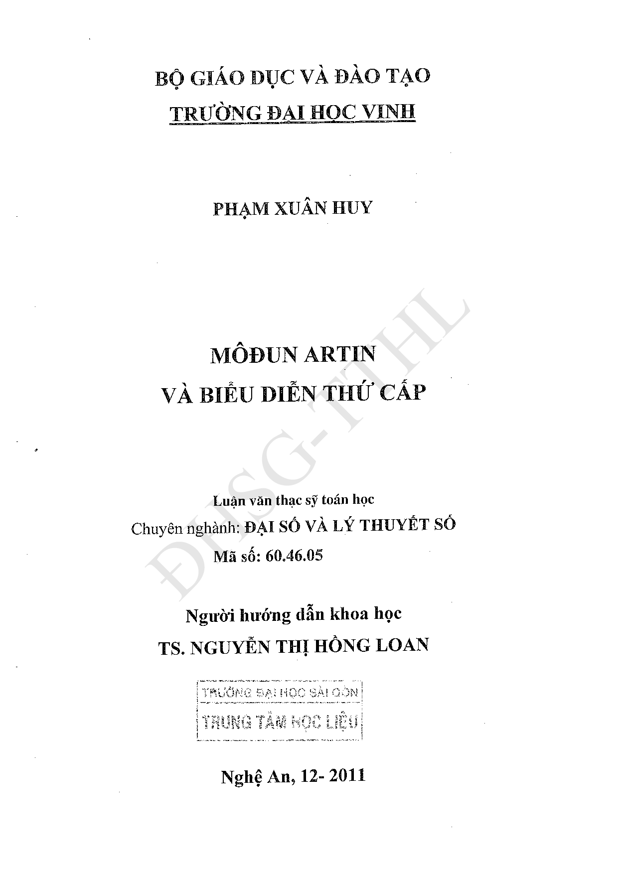 Môđun Artin và biểu diễn thứ cấp