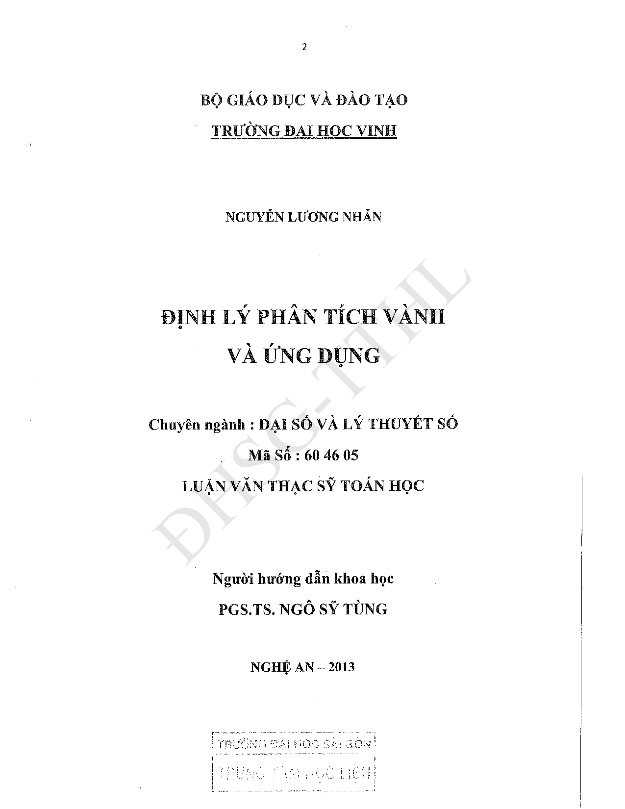 Định lý phân tích vành và ứng dụng