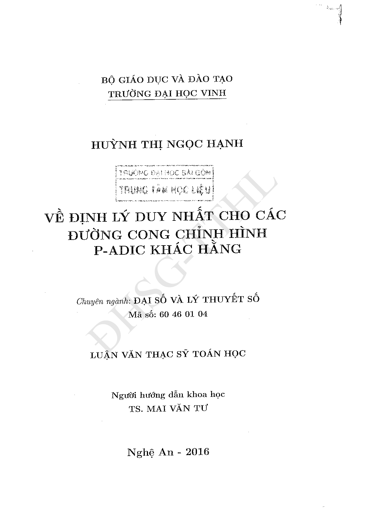 Về định lý duy nhất cho các đường cong chỉnh hình p-adic khác hằng : 60 46 01 04