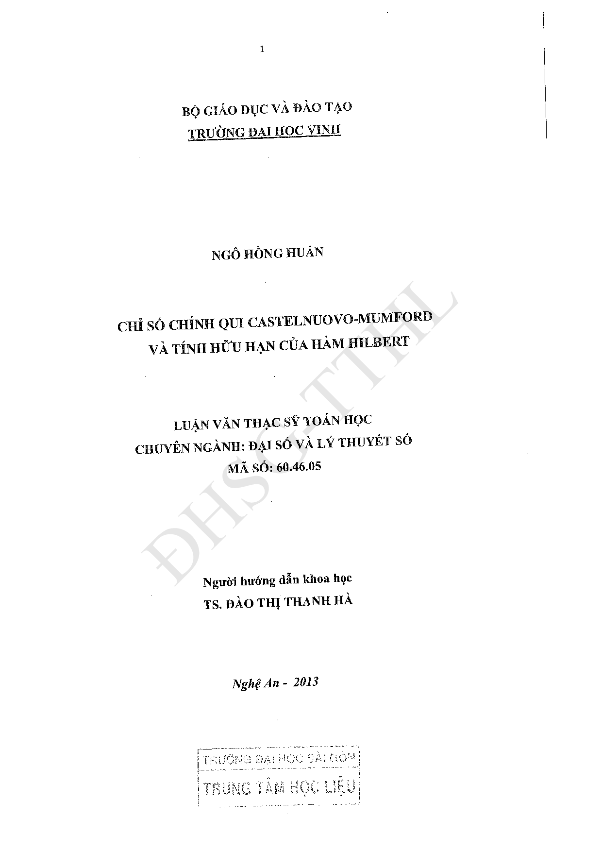 Chỉ số chính qui Castelnuovo-Mumford và tính hữu hạn của hàm Hilbert