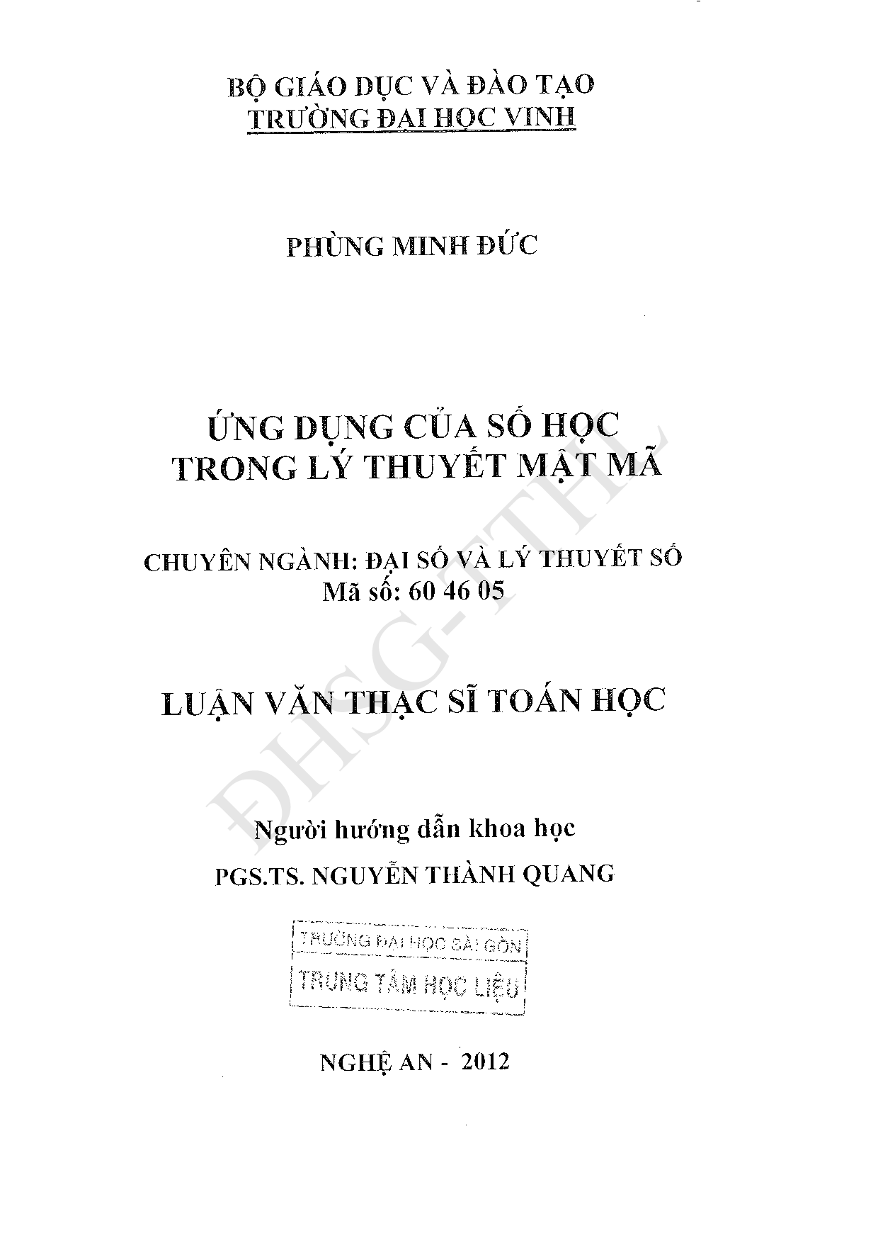 Ứng dụng của số học trong lý thuyết mật mã