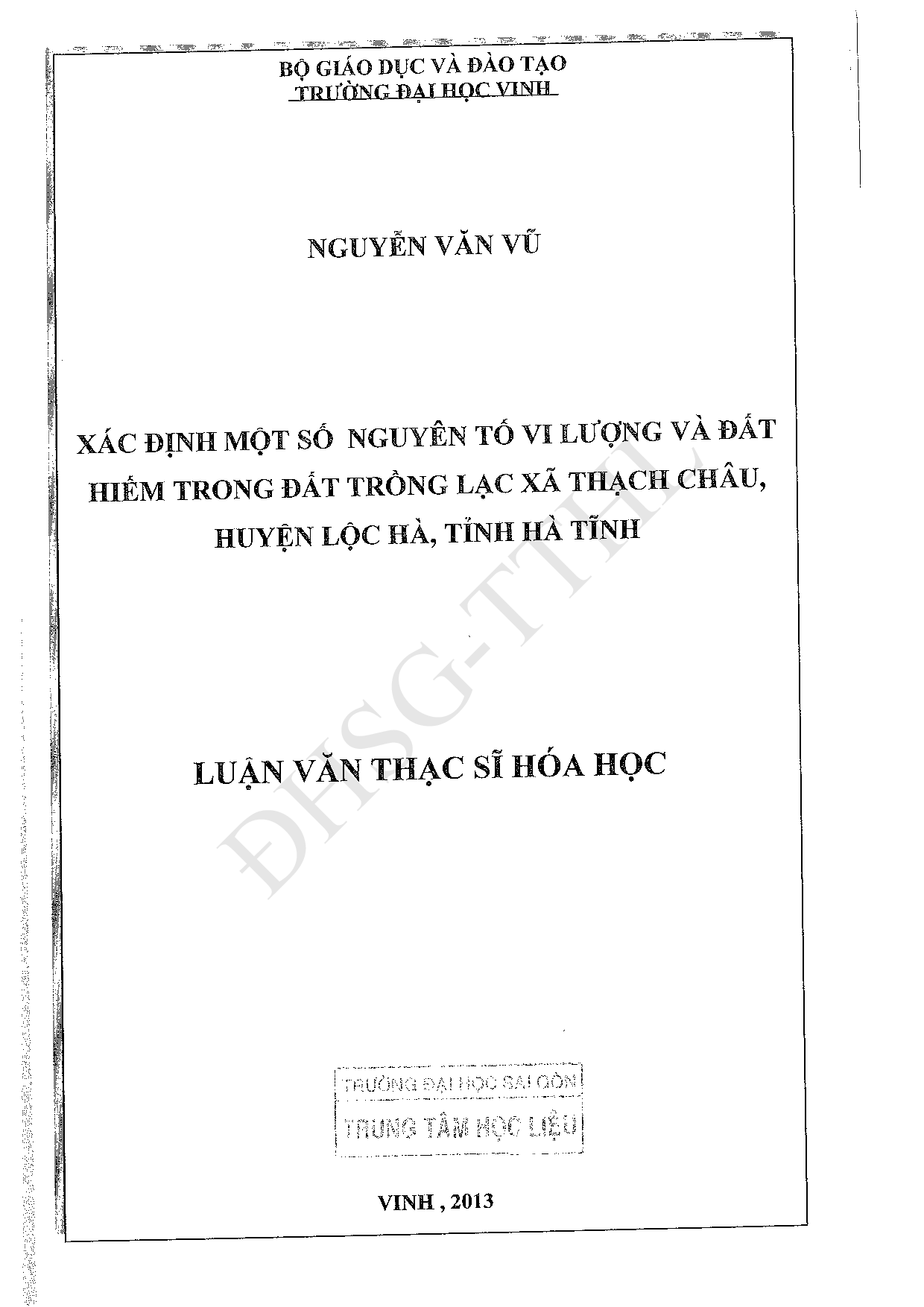 Xác định một số nguyên tố vi lượng và đất hiếm trong đất trồng lạc xã Thạch Châu, huyện Lộc Hà, tỉnh Hà Tĩnh