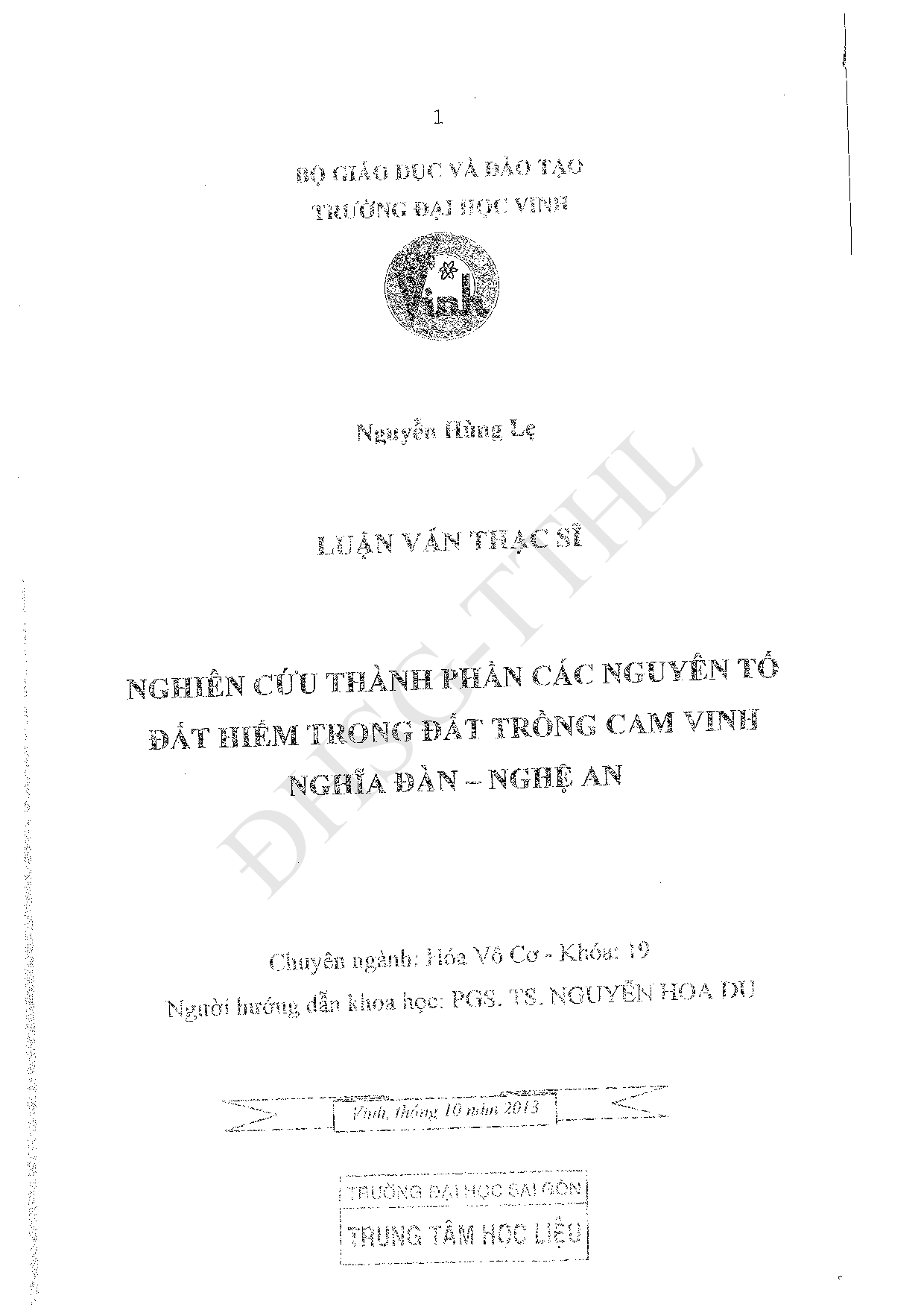 Nghiên cứu thành phần các nguyên tố đất hiếm trong đất trồng cam Vinh Nghĩa Đàn - Nghệ An