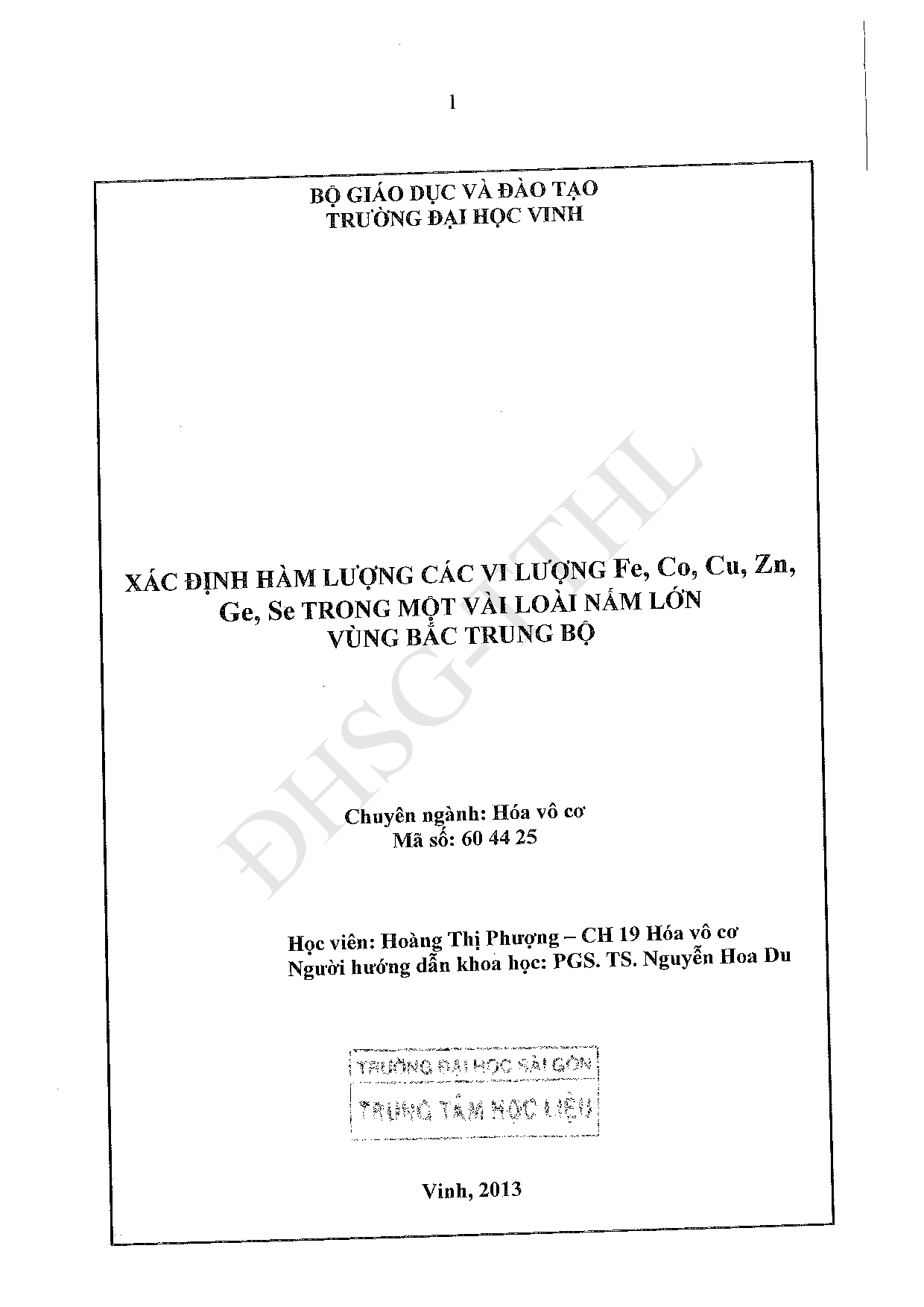 Xác định hàm lượng các vi lượng Fe, Co, Cu, Zn, Ge, Se trong một vài loài nấm lớn vùng Bắc Trung Bộ