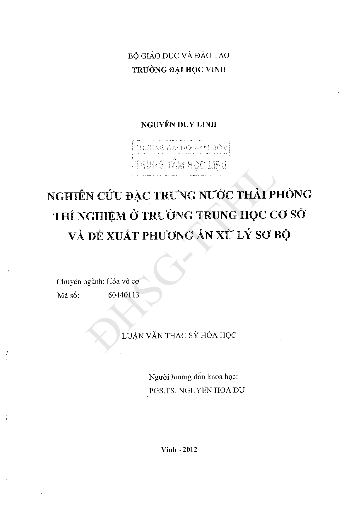 Nghiên cứu đặc trưng nước thải phòng thí nghiệm ở trường Trung học cơ sở và đề xuất phương án xử lý sơ bộ