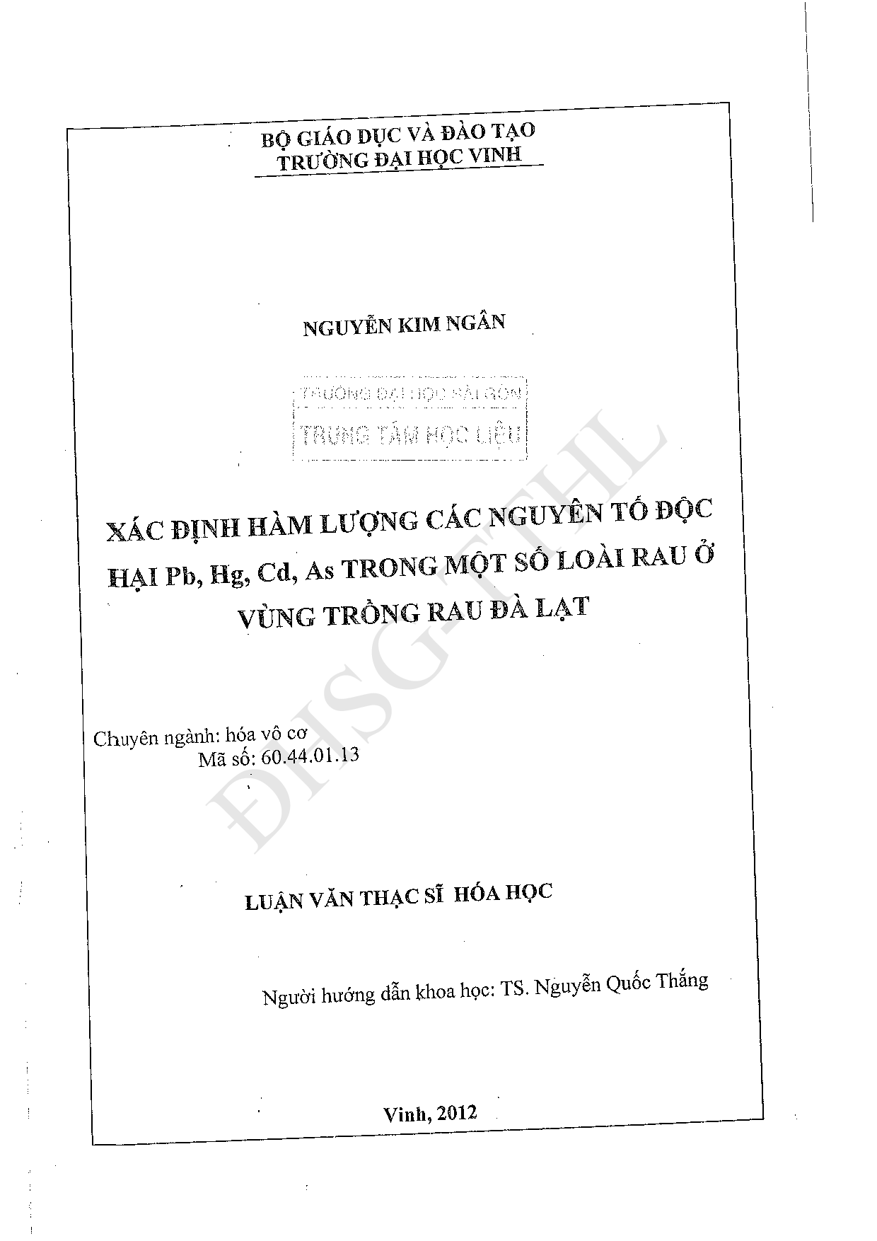 Xác định hàm lượng các nguyên tố độc hại Pb, Hg, Cd, As trong một số loài rau ở vùng trồng rau Đà Lạt