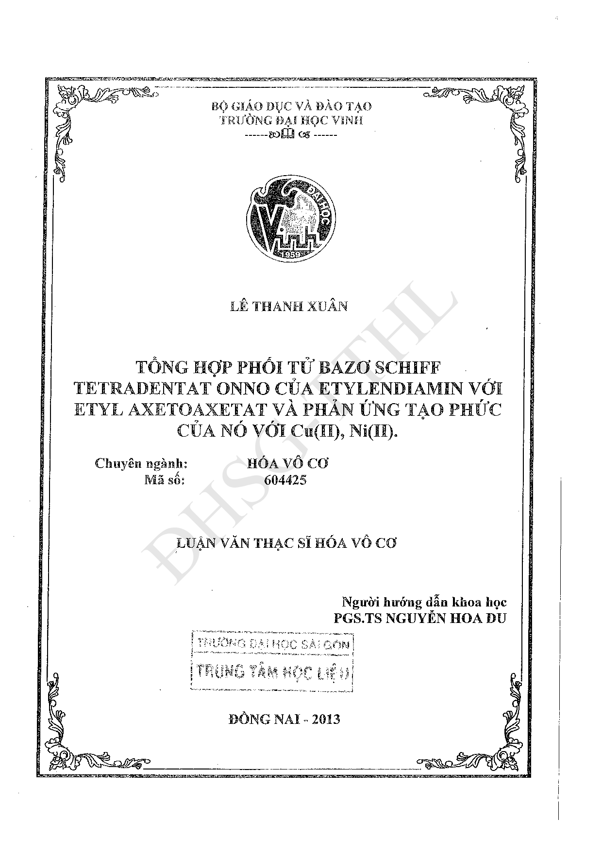 Tổng hợp phối tử Bazơ schiff tetradentat onno của etylendiamin với etyl axetoaxetat và phản ứng tạo phức của nó với Cu (II), Ni (II)