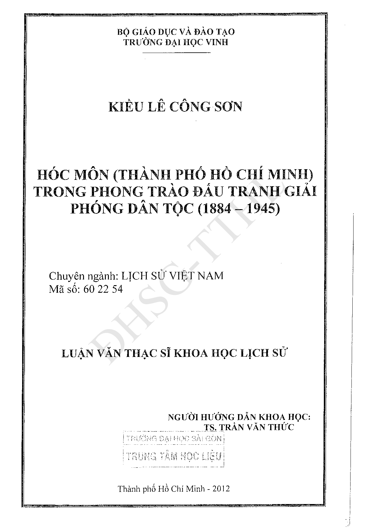 Hóc Môn (Thành phố Hồ Chí Minh) trong phong trào đấu tranh giải phóng dân tộc (1884-1945)