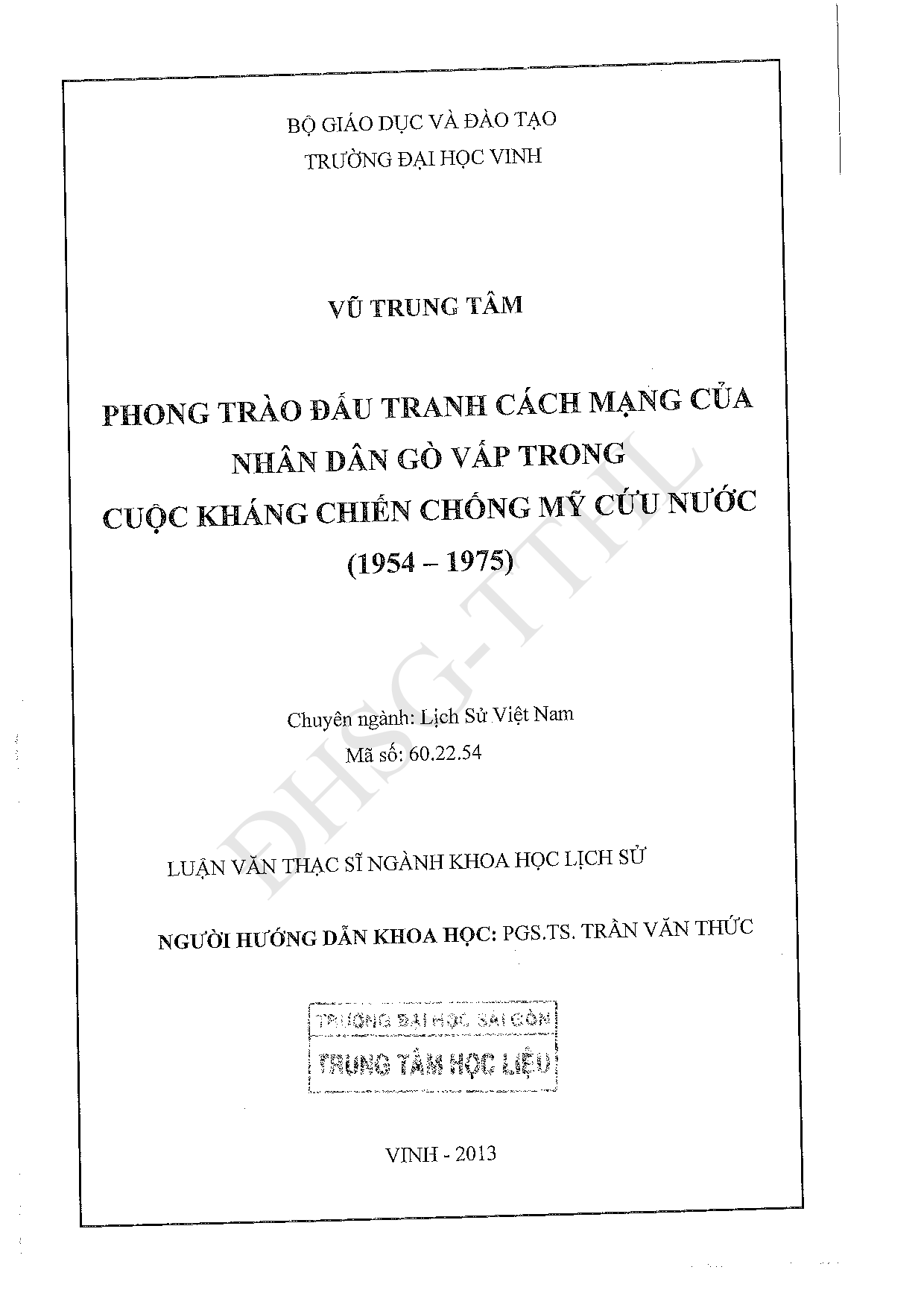 Phong trào đấu tranh cách mạng của nhân dân Gò Vấp trong cuộc kháng chiến chống Mỹ cứu nước (1954-1975)