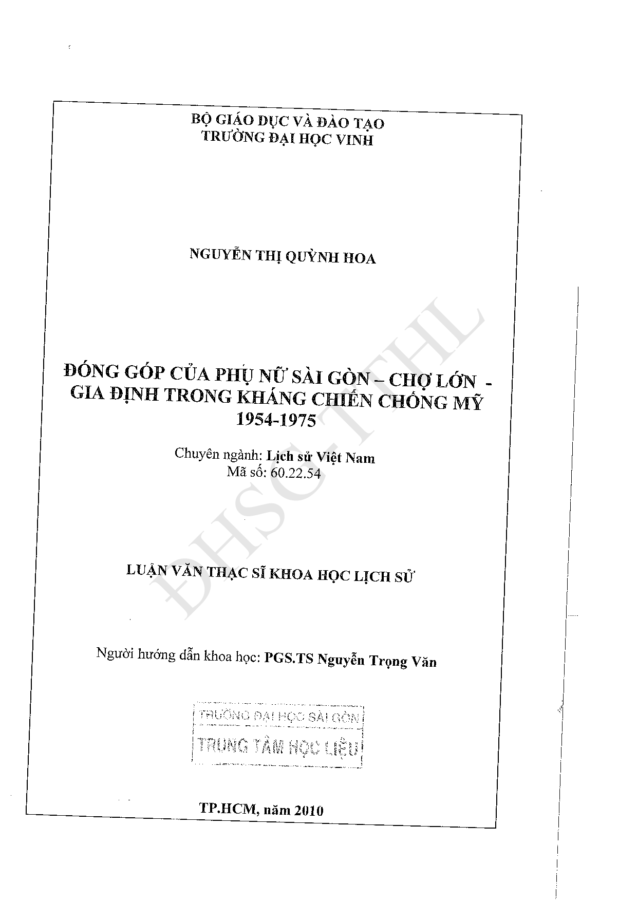 Đóng góp của phụ nữ Sài Gòn - Chợ Lớn - Gia Định trong kháng chiến chống Mỹ cứu nước (1954-1975)