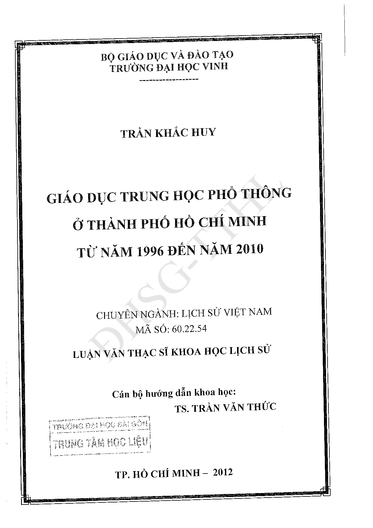 Giáo dục trung học phổ thông ở thành phố Hồ Chí Minh từ năm 1996 đến năm 2010