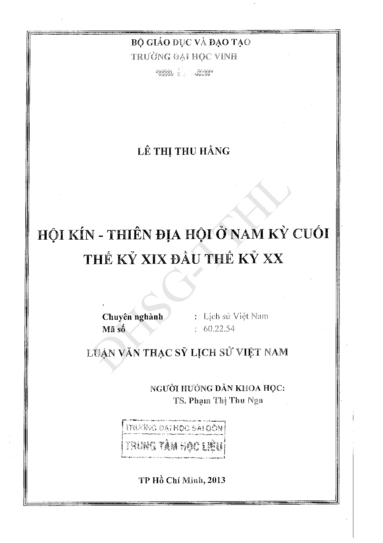 Hội kín - Thiên địa hội ở Nam kỳ cuối thế kỷ XIX đầu thế kỷ XX