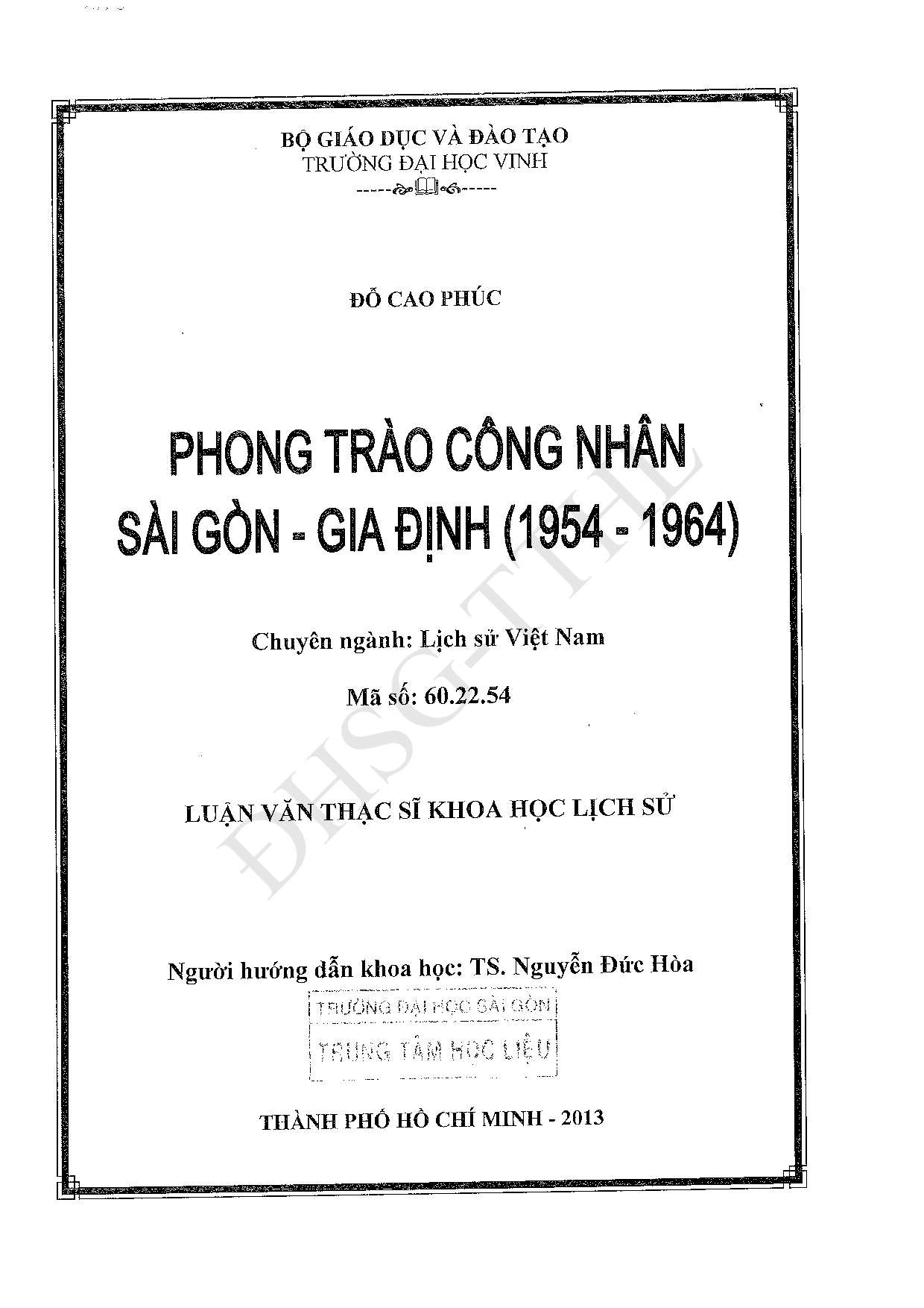 Phong trào công nhân Sài Gòn - Gia Định (1954 - 1964)