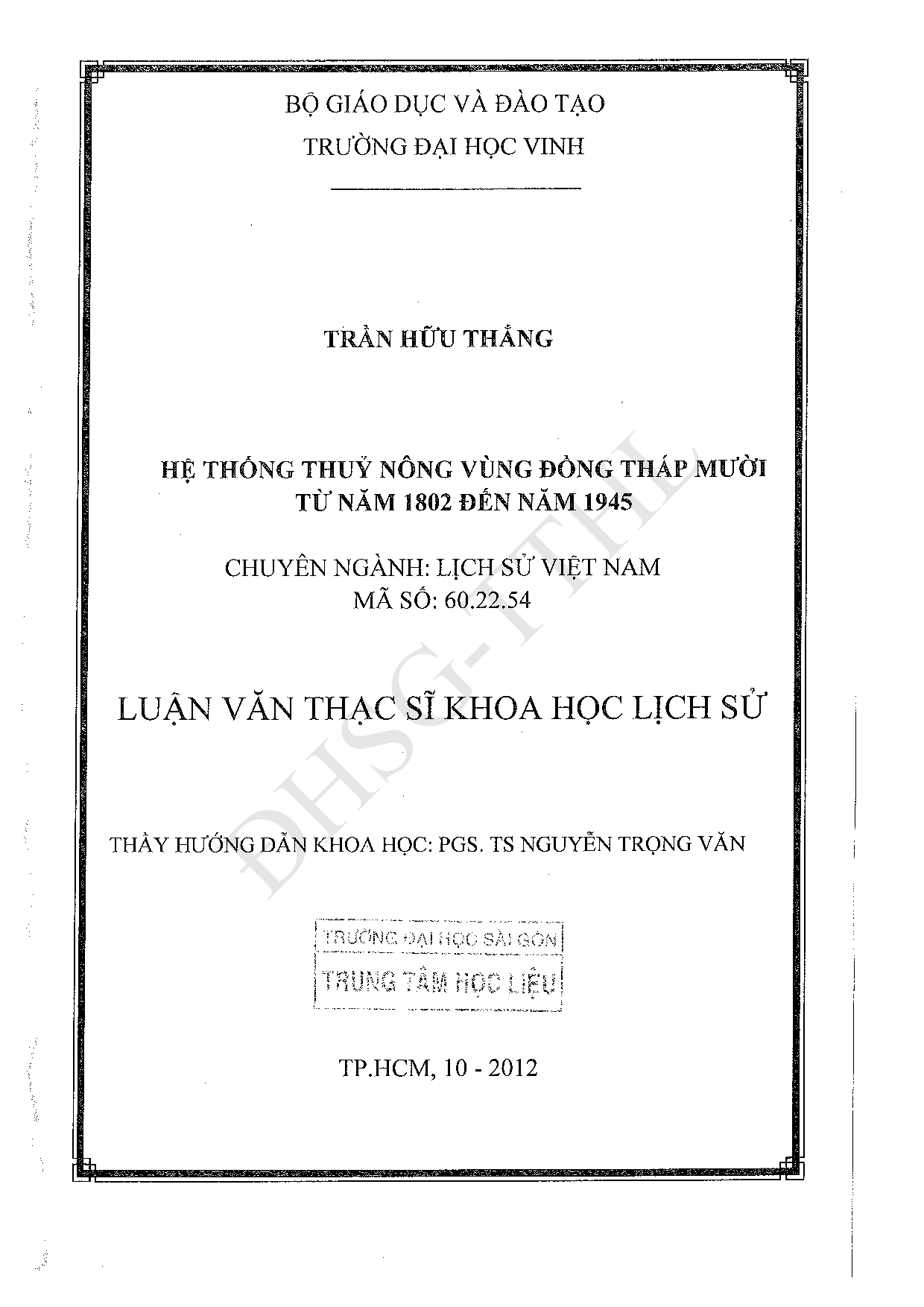 Hệ thống thủy nông vùng Đồng Tháp Mười từ năm 1802-1945