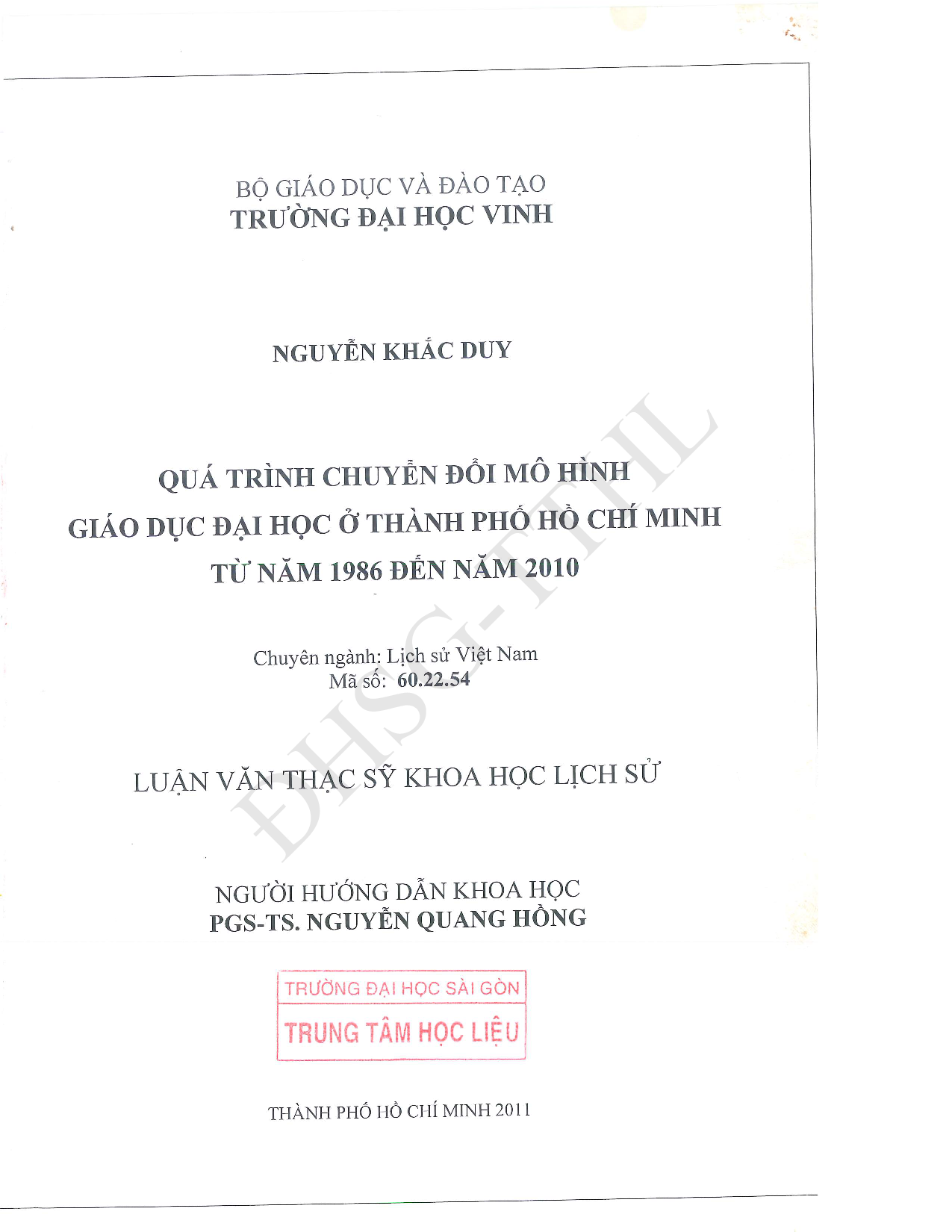 Quá trình chuyển đổi mô hình giáo dục đại học ở thành phố Hồ Chí Minh từ năm 1986 đến năm 2010