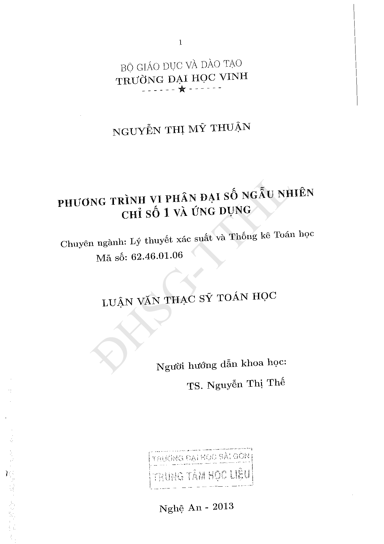 Phương trình vi phân đại số ngẫu nhiên chỉ số 1 và ứng dụng