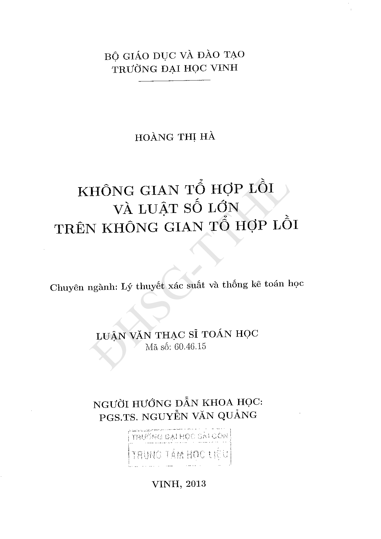 Không gian tổ hợp lồi và luật số lớn trên không gian tổ hợp lồi