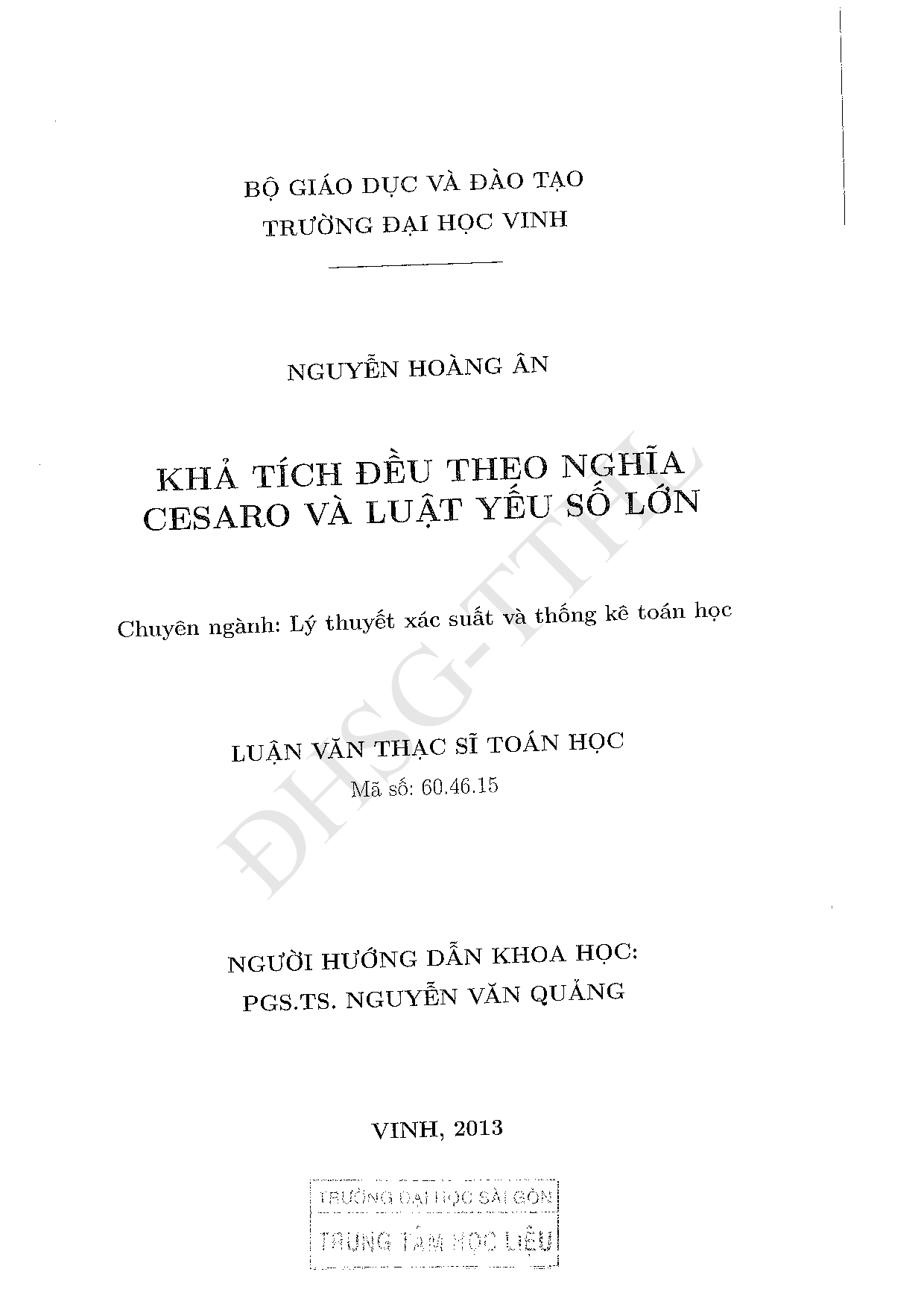 Khả tích đều theo nghĩa Cesaro và luật yếu số lớn