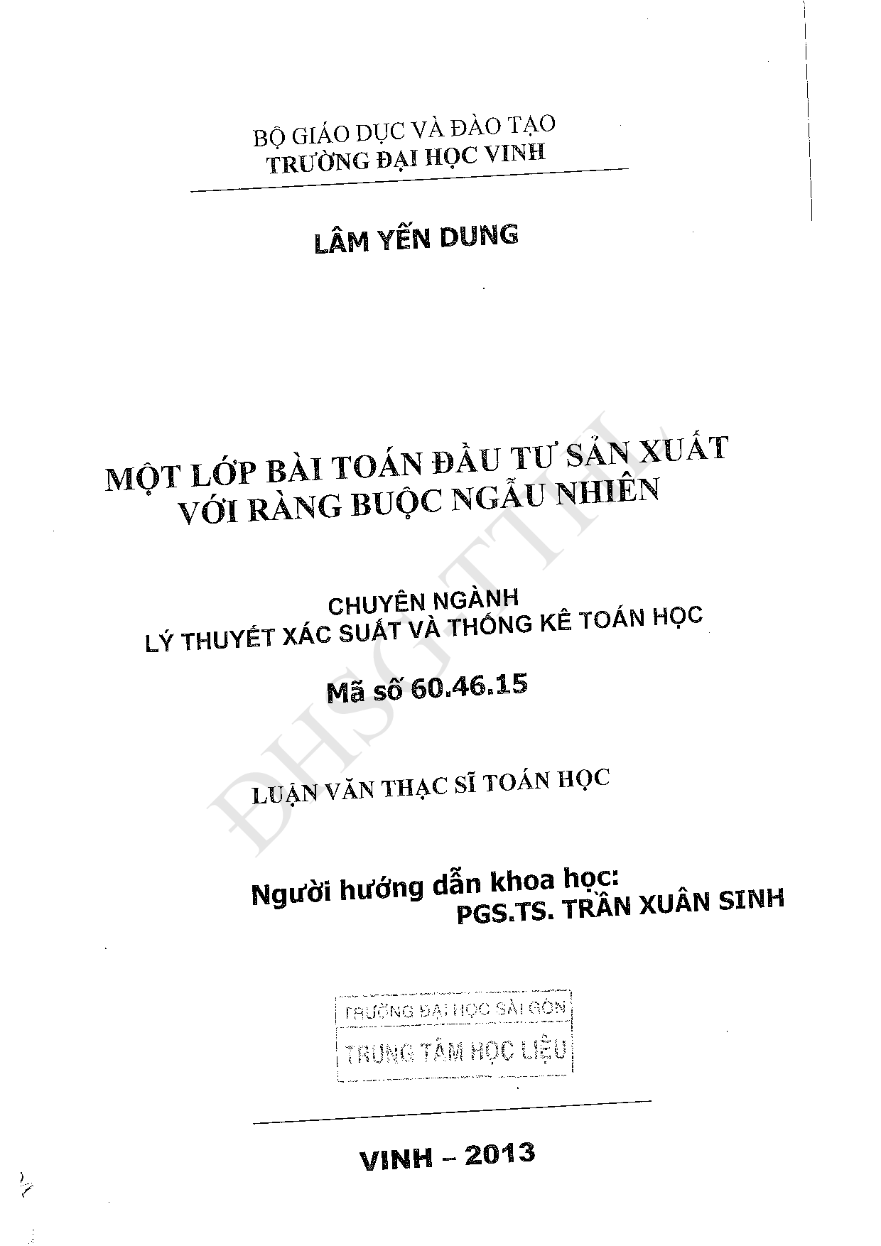 Một lớp bài toán đầu tư sản xuất với ràng buộc ngẫu nhiên