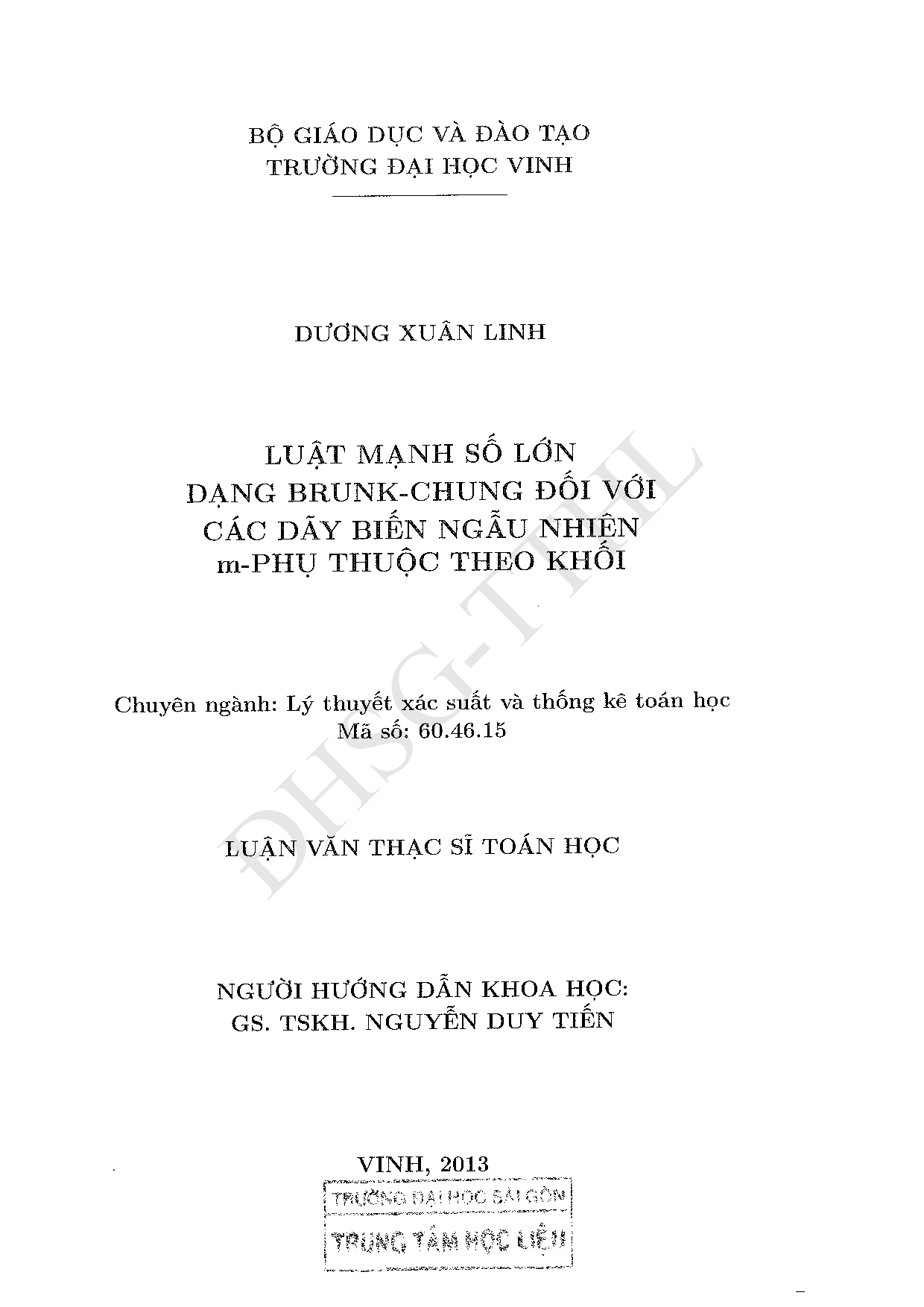 Luật mạnh số lớn dạng Brunk - chung đối với các dãy biến ngẫu nhiên m - phụ thuộc theo khối