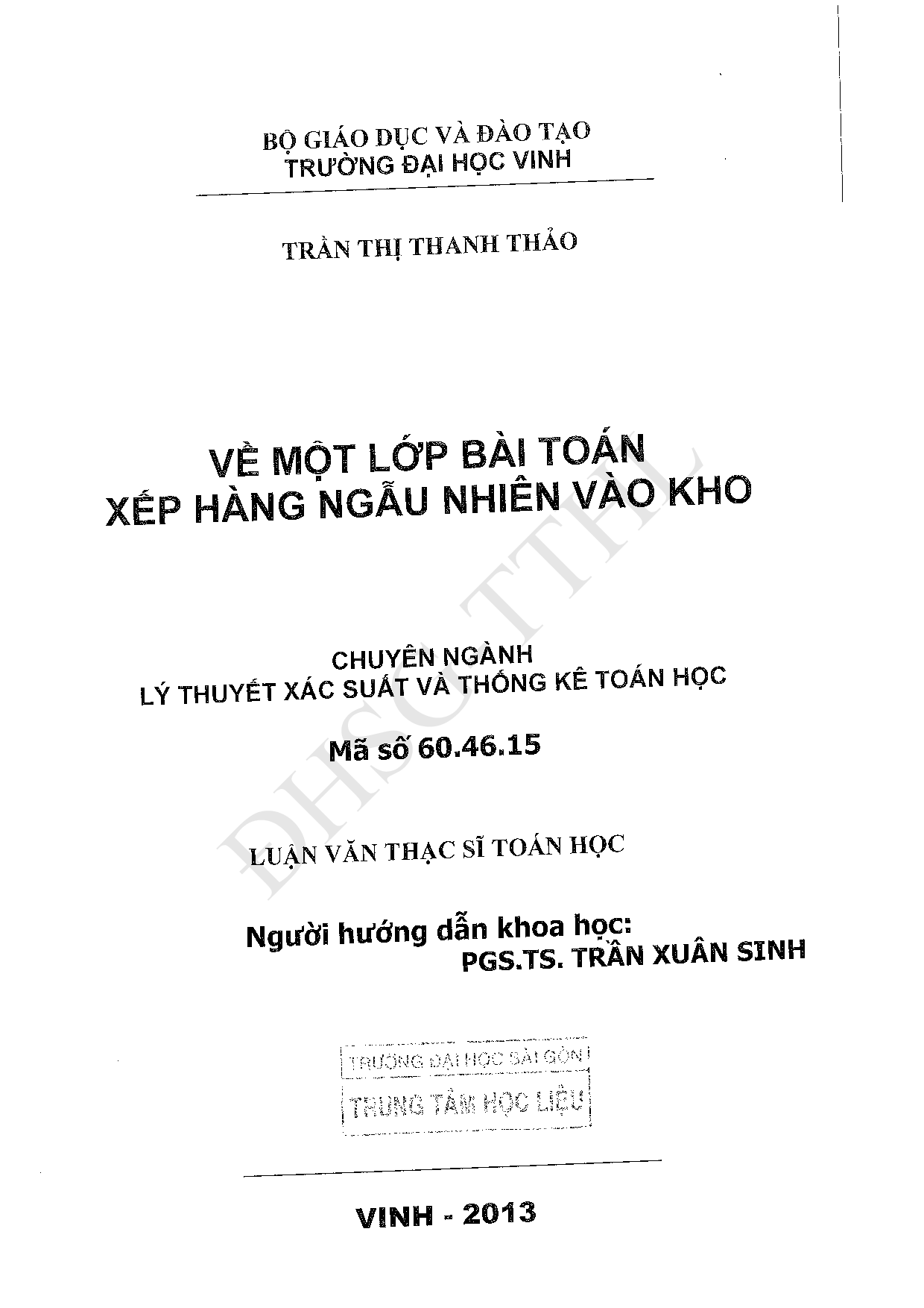 Về một lớp bài toán xếp hàng ngẫu nhiên vào kho