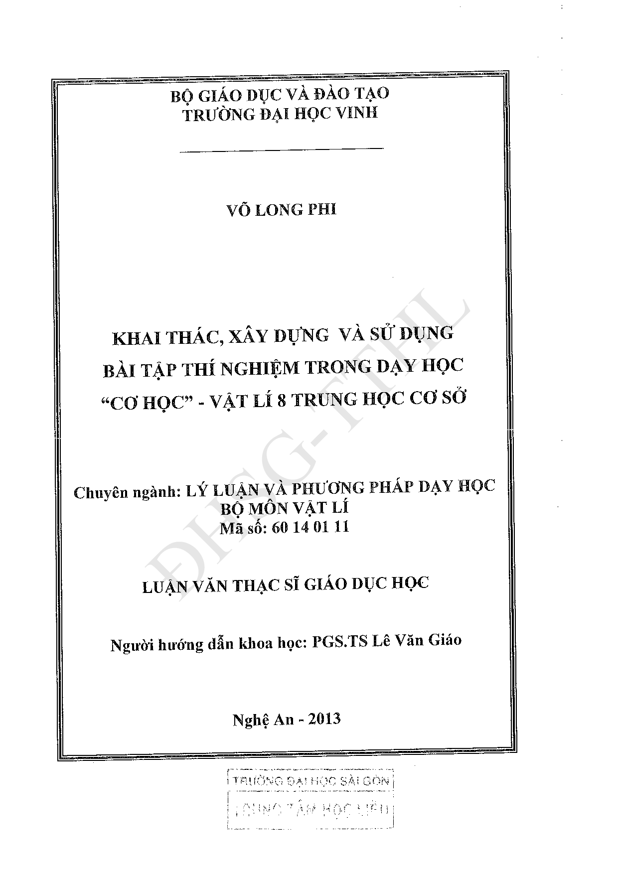 Khai thác, xây dựng và sử dụng bài tập thí nghiệm dạy học cơ học lớp 8 trung học cơ sở