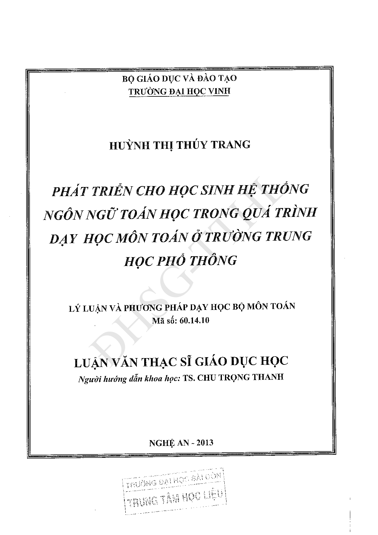 Phát triển cho học sinh hệ thống ngôn ngữ toán học trong quá trình dạy học môn toán ở trường trung học phổ thông