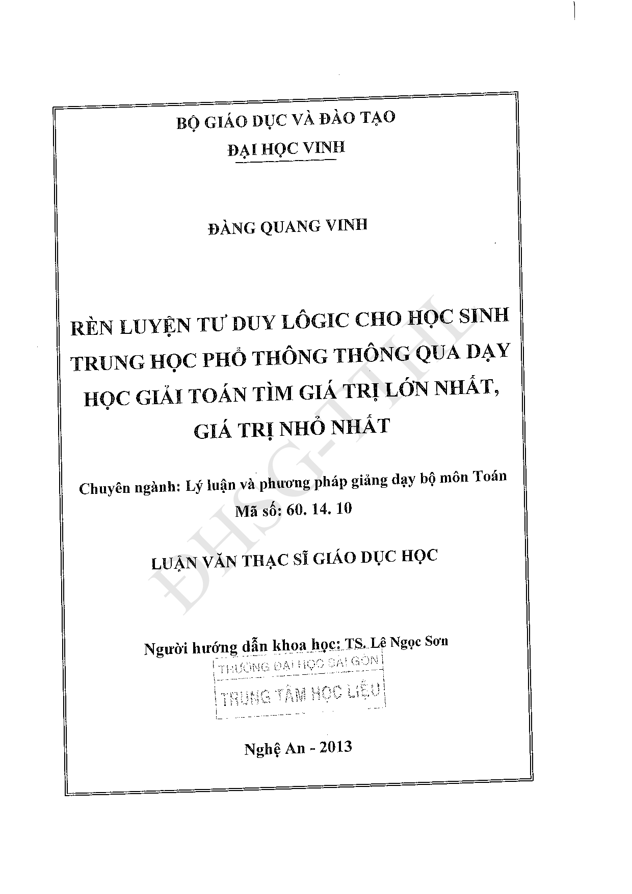 Rèn luyện tư duy logic cho học sinh trung học phổ thông thông qua dạy học giải toán tìm giá trị lớn nhất, giá trị nhỏ nhất