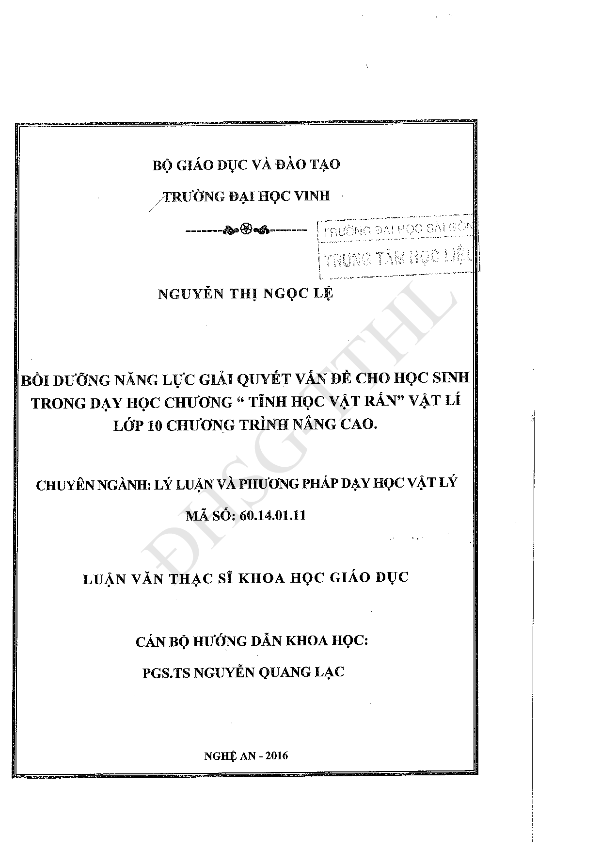 Bồi dưỡng năng lực giải quyết vấn đề cho học sinh trong dạy học chương "Tĩnh học vật rắn" Vật lý lớp 10 chương trình nâng cao