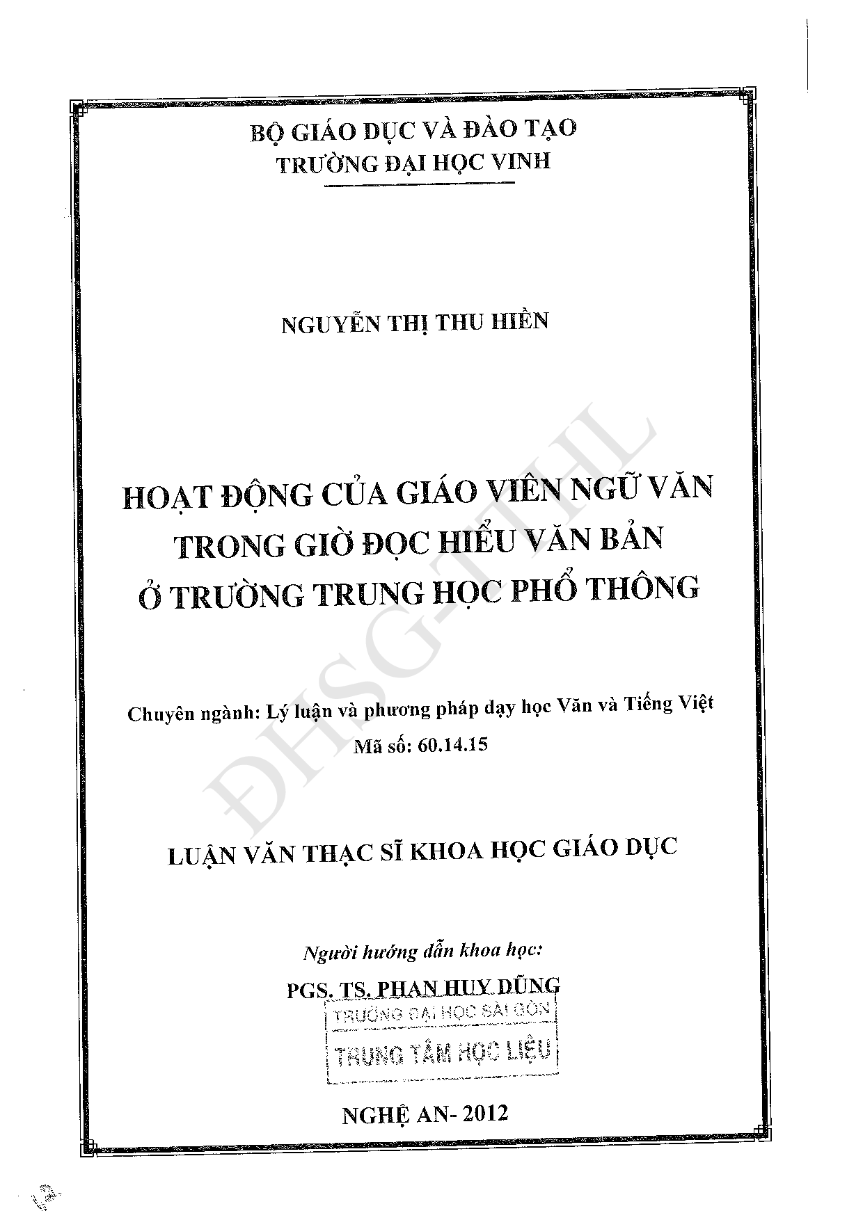 Hoạt động của giáo viên ngữ văn trong giờ đọc hiểu văn bản ở trường Trung học phổ thông