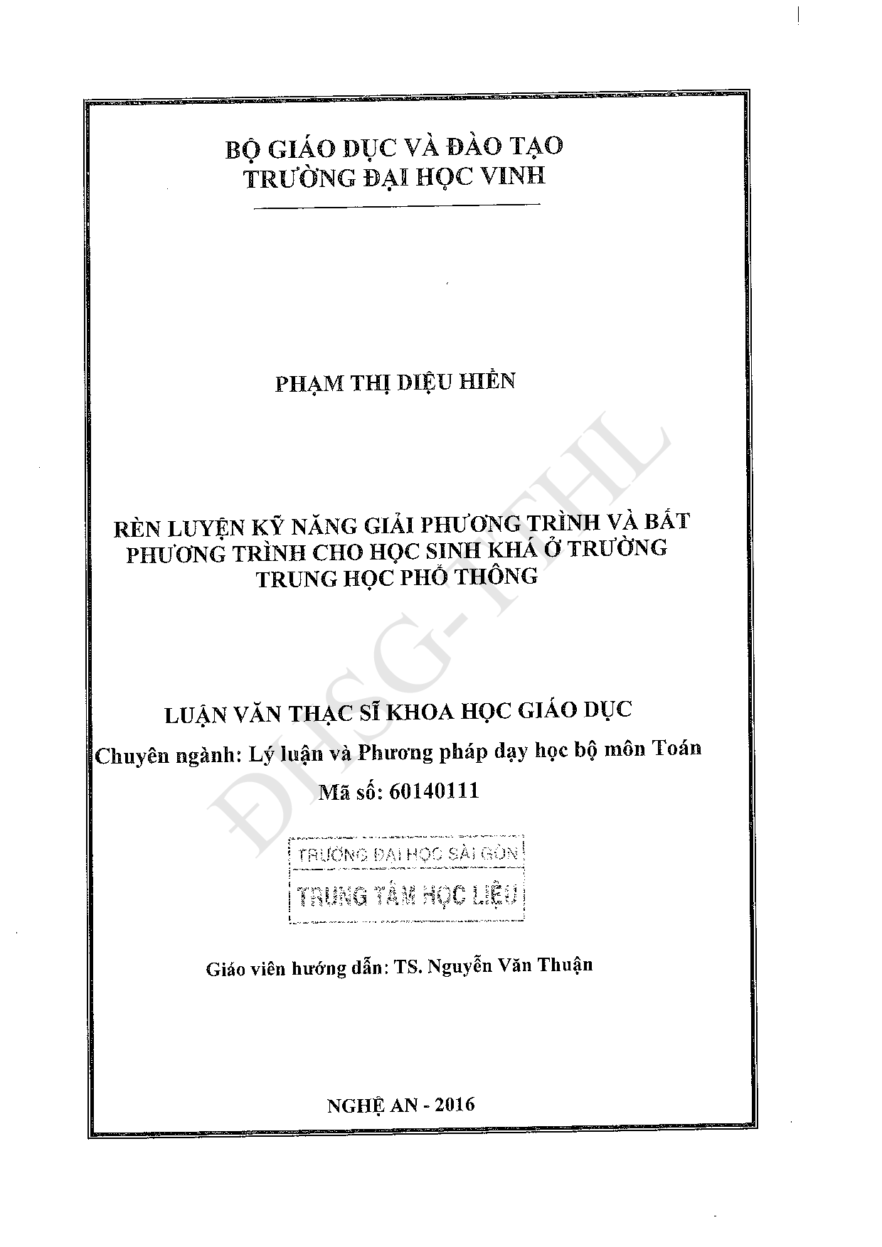 Rèn luyện kỹ năng giải phương trình và bất phương trình cho học sinh khá ở trường trung học phổ thông