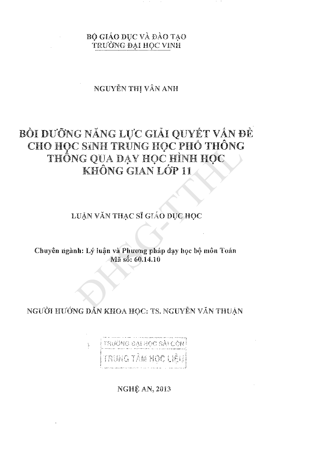 Bồi dưỡng năng lực giải quyết vấn đề cho học sinh trung học phổ thông thông qua dạy học hình học không gian lớp 11