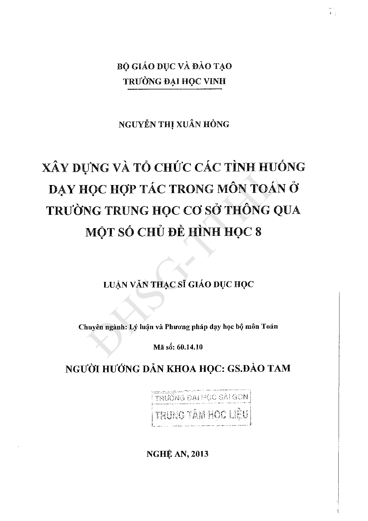 Xây dựng và tổ chức các tình huống dạy học hợp tác trong môn toán ở trường trung học cơ sở thông qua một số chủ đề hình học 8