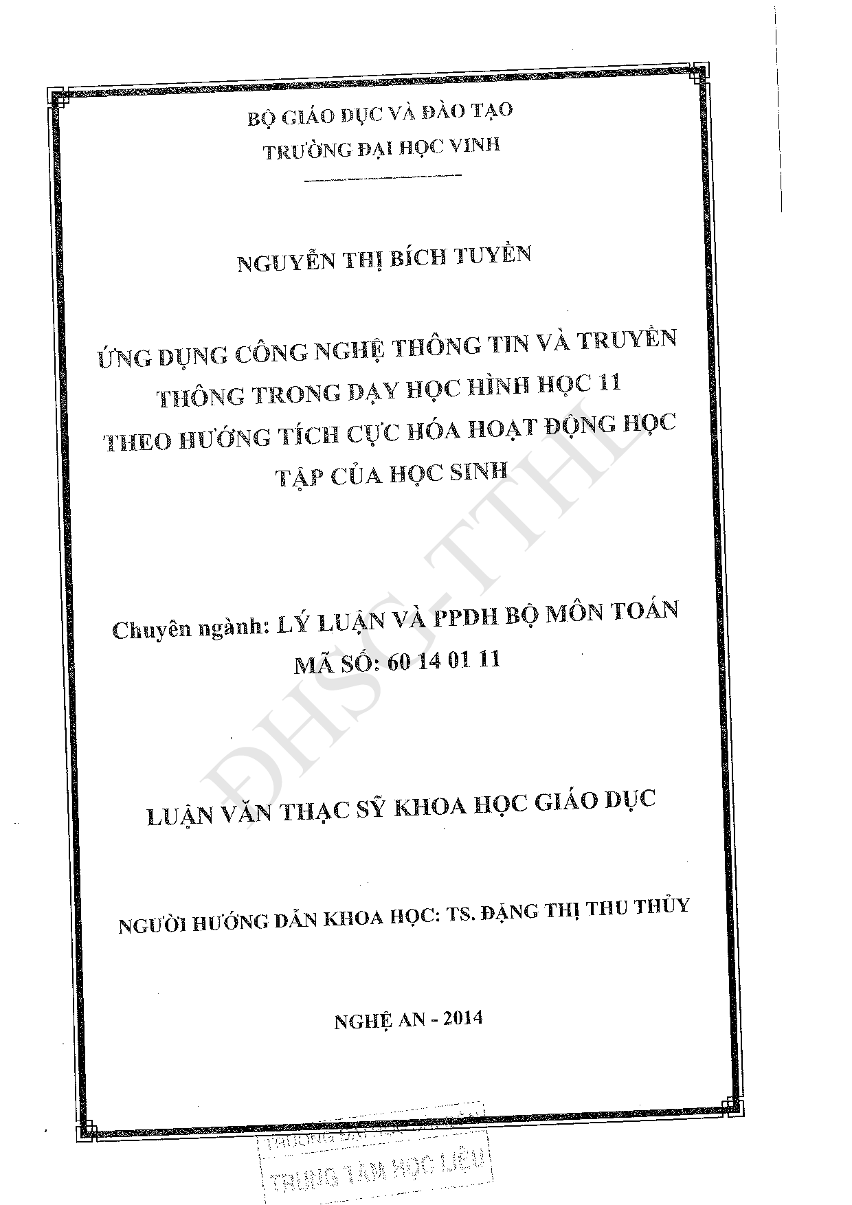 Ứng dụng công nghệ thông tin và truyền thông trong dạy học hình học 11 theo hướng tích cực hóa hoạt động học tập của học sinh