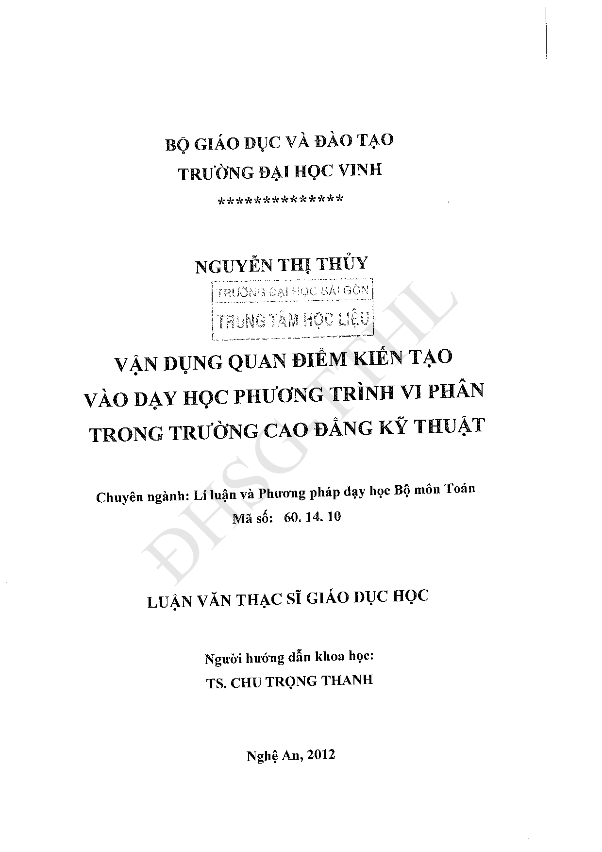 Vận dụng quan điểm kiến tạo vào dạy học phương trình vi phân trong trường Cao đẳng Kỹ thuật