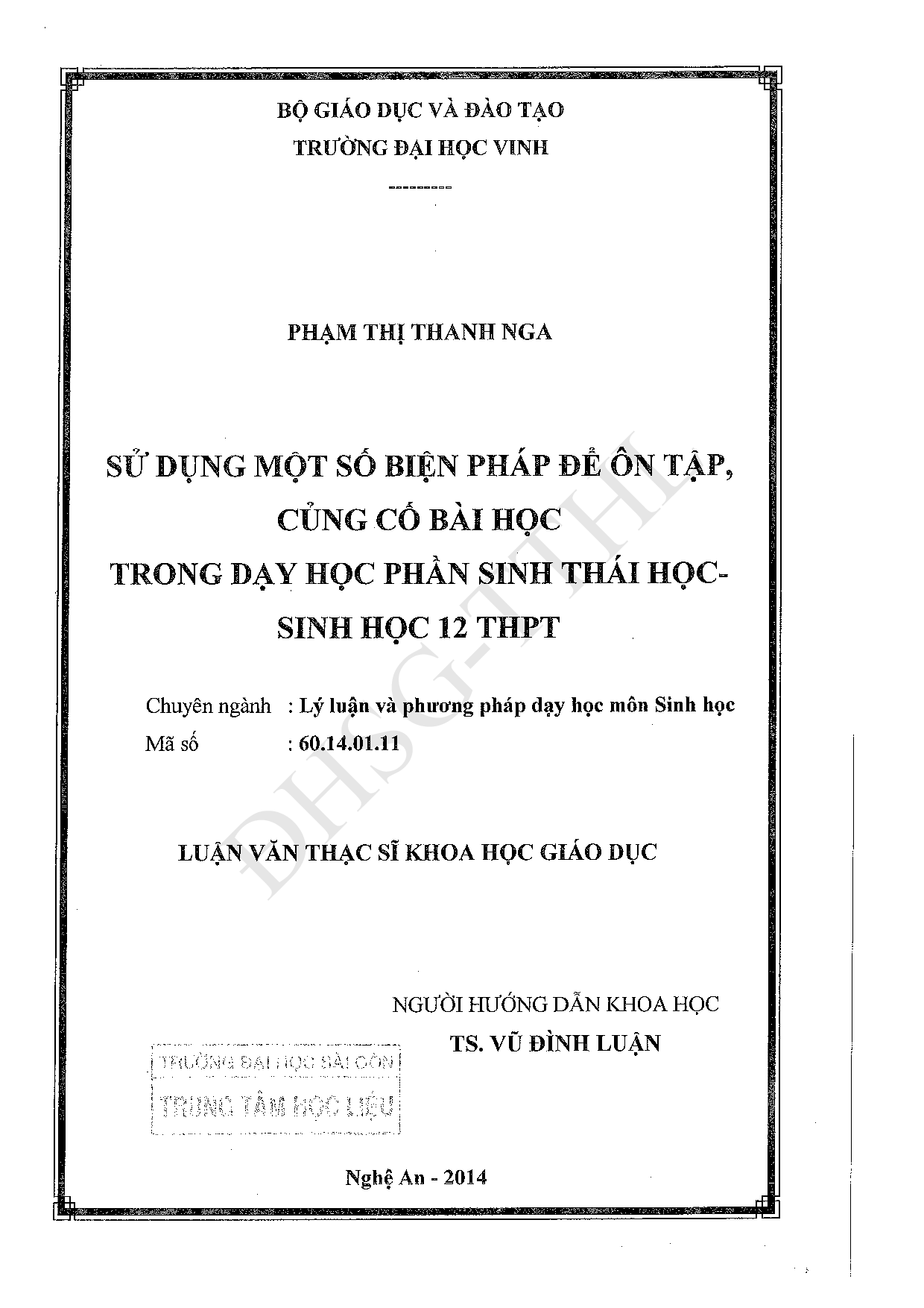 Sử dụng một số biện pháp để ôn tập củng cố bài học trong dạy học phần Sinh thái học - Sinh học 12 THPT