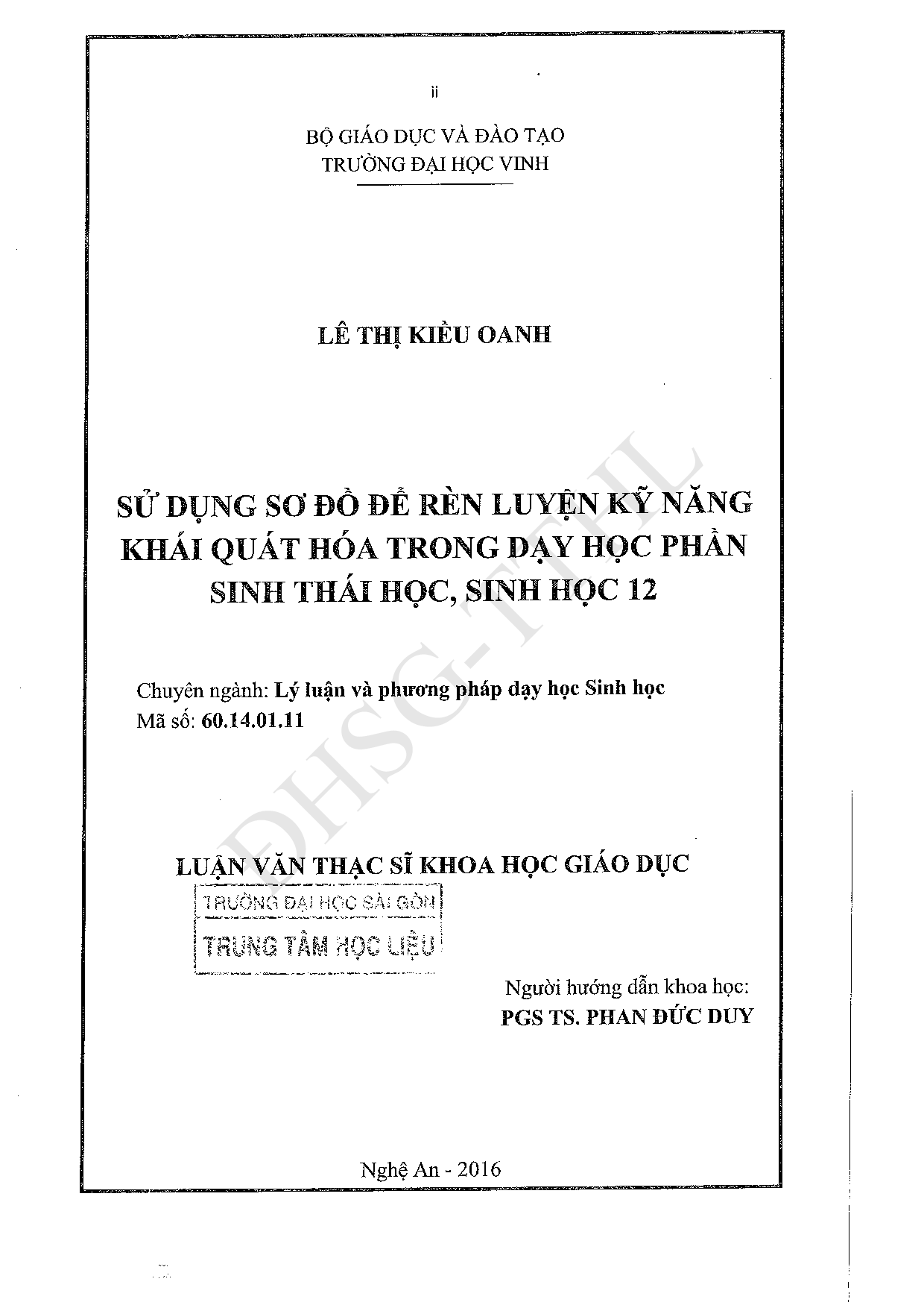 Sử dụng sơ đồ để rèn luyện kỹ năng khái quát hóa trong dạy học phần sinh thái học, Sinh học lớp 12