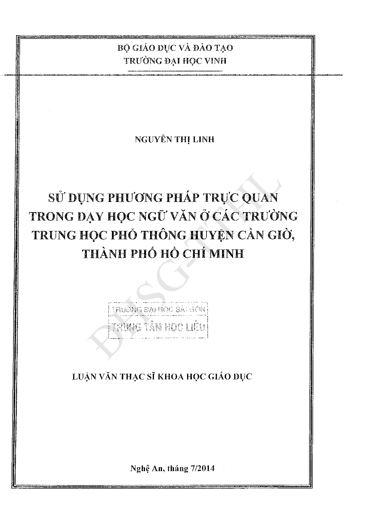 Sử dụng phương pháp trực quan trong dạy học ngữ văn ở các trường trung học phổ thông huyện Cần Giờ, thành phố Hồ Chí Minh