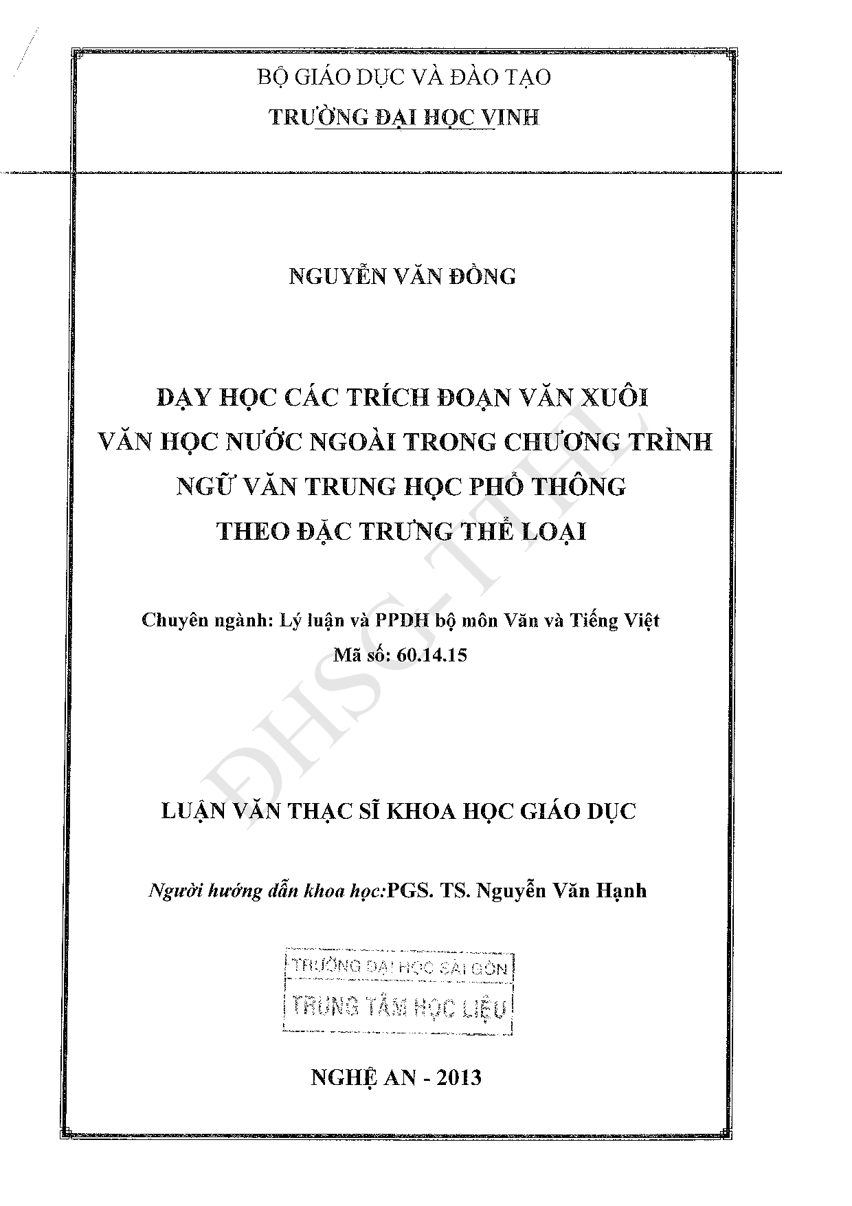 Dạy học các trích đoạn văn xuôi nước ngoài trong chương trình ngữ văn trung học phổ thông theo đặc trưng thể loại