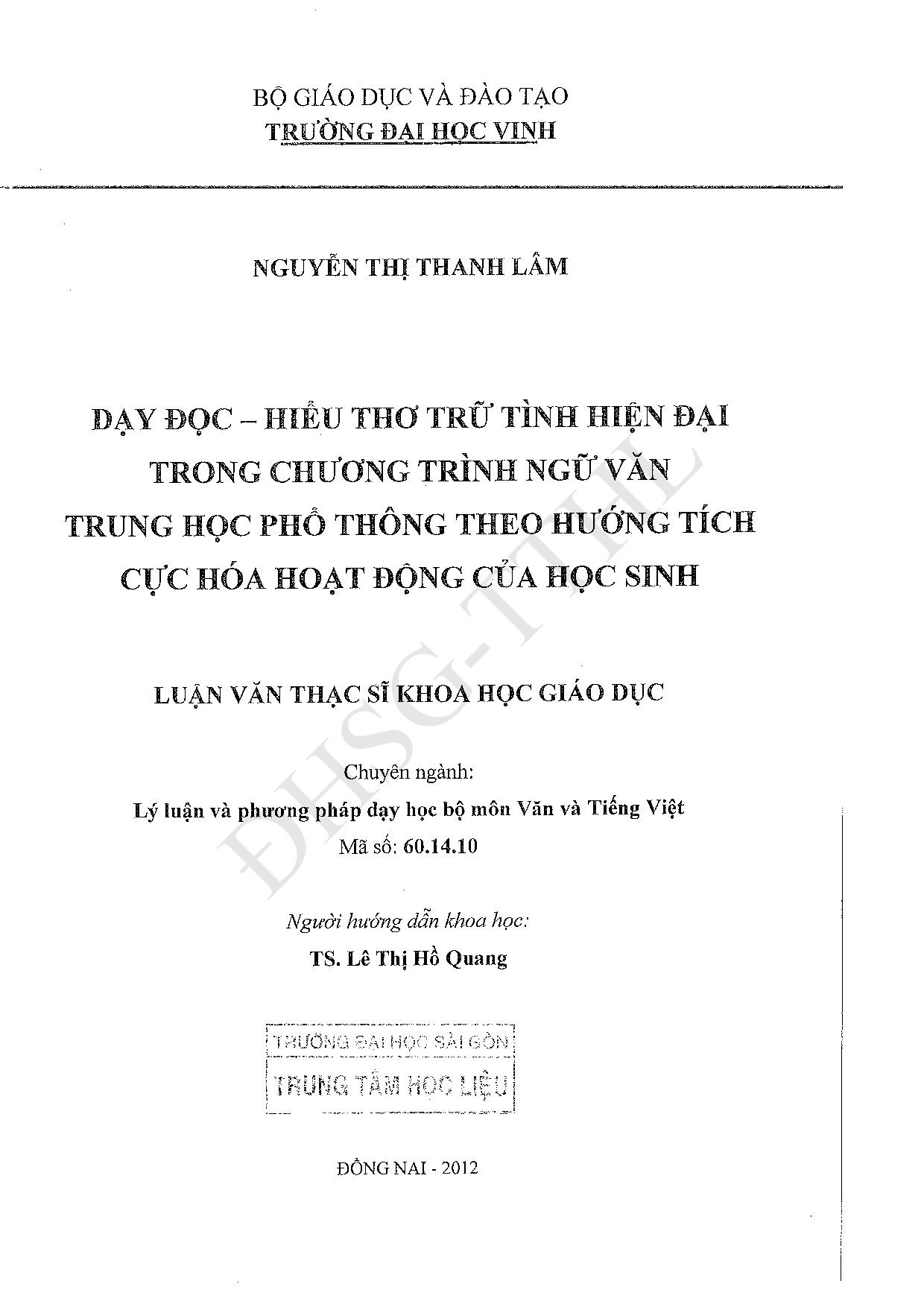 Dạy đọc - hiểu thơ trữ tình hiện đại trong chương trình ngữ văn trung học phổ thông theo hướng tích cực hóa hoạt động của học sinh