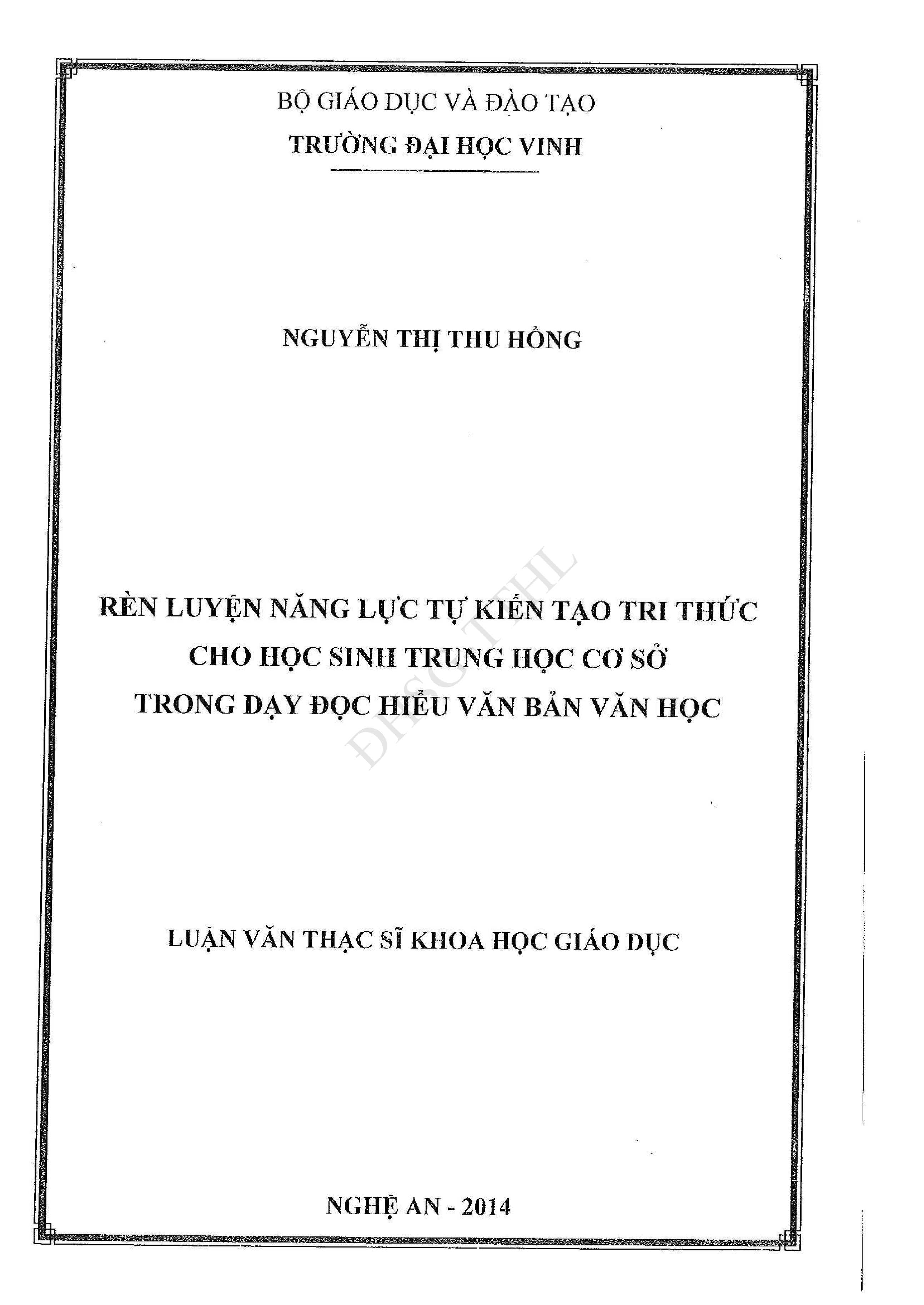 Rèn luyện năng lực tự kiến tạo tri thức cho học sinh trung học cơ sở trong dạy đọc hiểu văn bản văn học