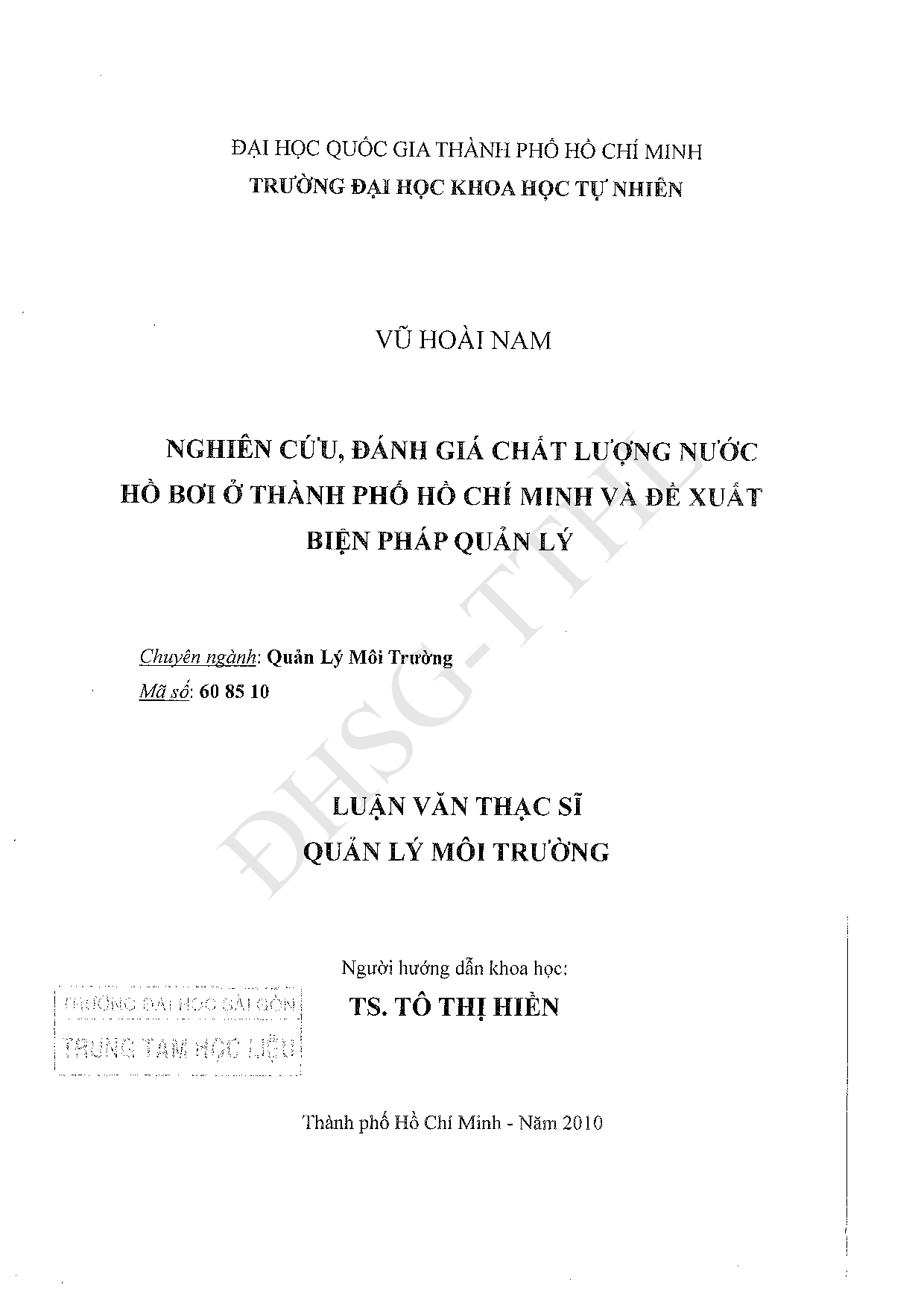 Nghiên cứu, đánh giá chất lượng nước hồ bơi ở Thành phố Hồ Chí Minh và đề xuất biện pháp quản lý