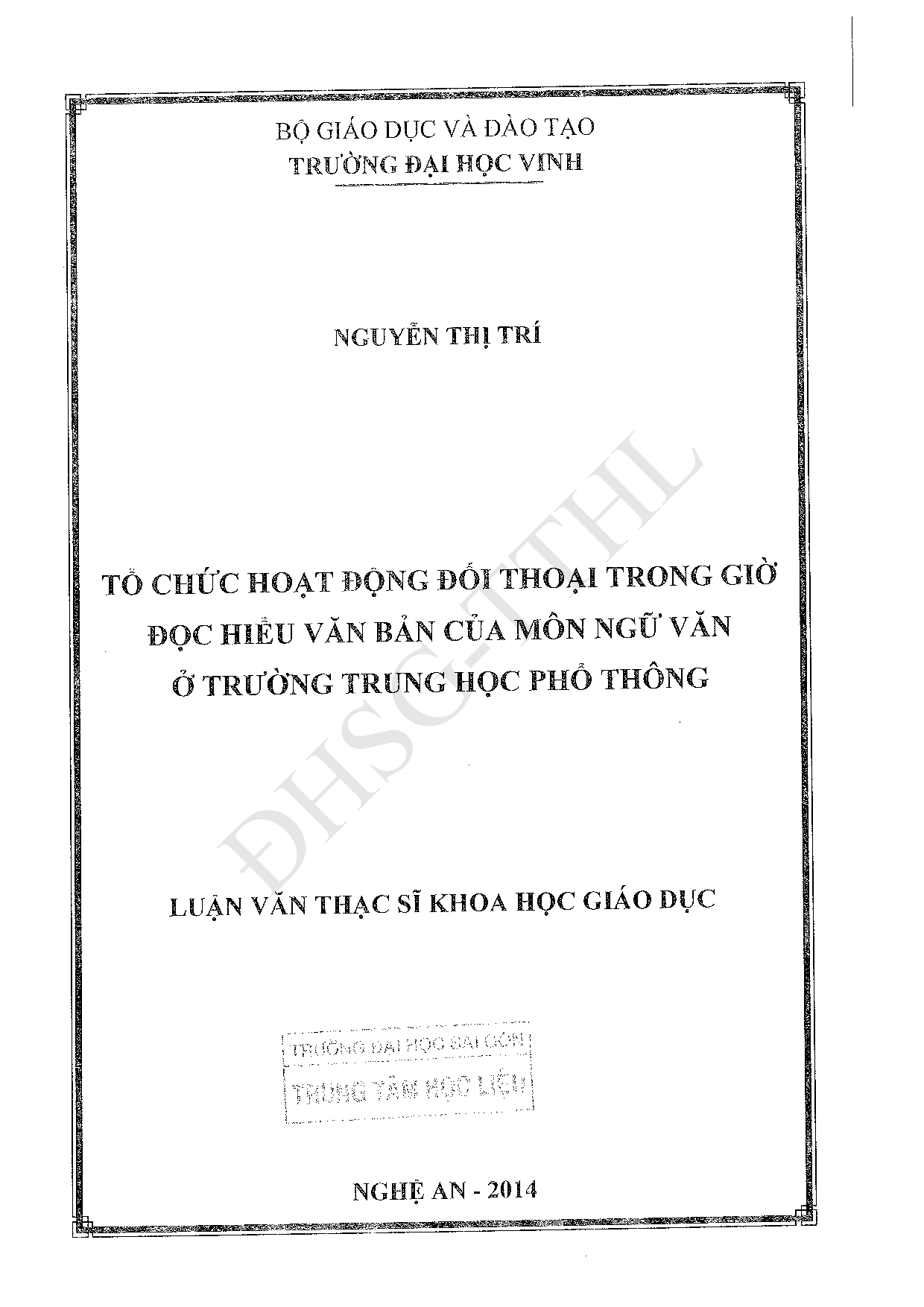 Tổ chức hoạt động đối thoại trong giờ đọc hiểu văn bản của môn ngữ văn ở trường trung học phổ thông