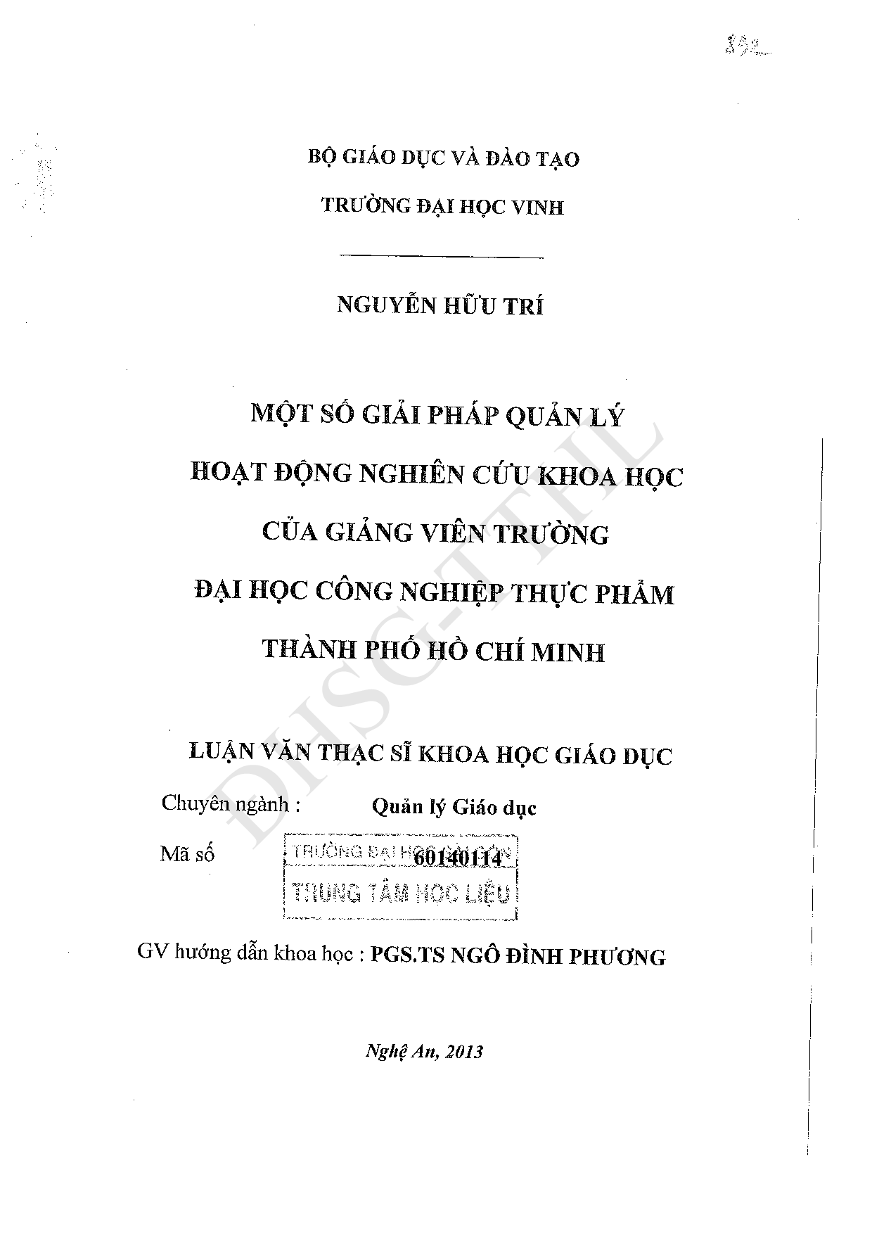 Một số giải pháp quản lý hoạt động nghiên cứu khoa học của giảng viên trường đại học Công nghiệp thực phẩm thành phố Hồ Chí Minh