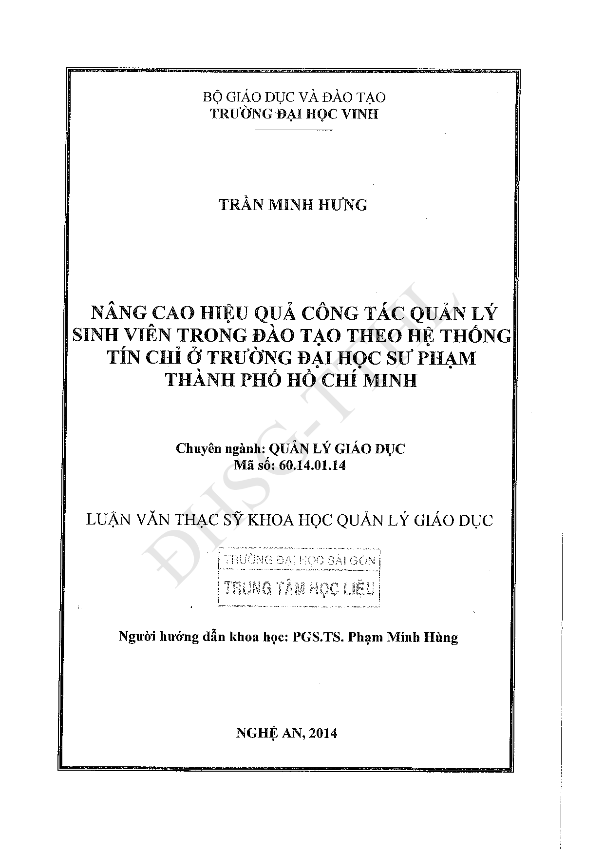 Nâng cao hiệu quả công tác quản lý sinh viên trong đào tạo theo hệ thống tín chỉ ở trường Đại học Sư phạm thành phố Hồ Chí Minh