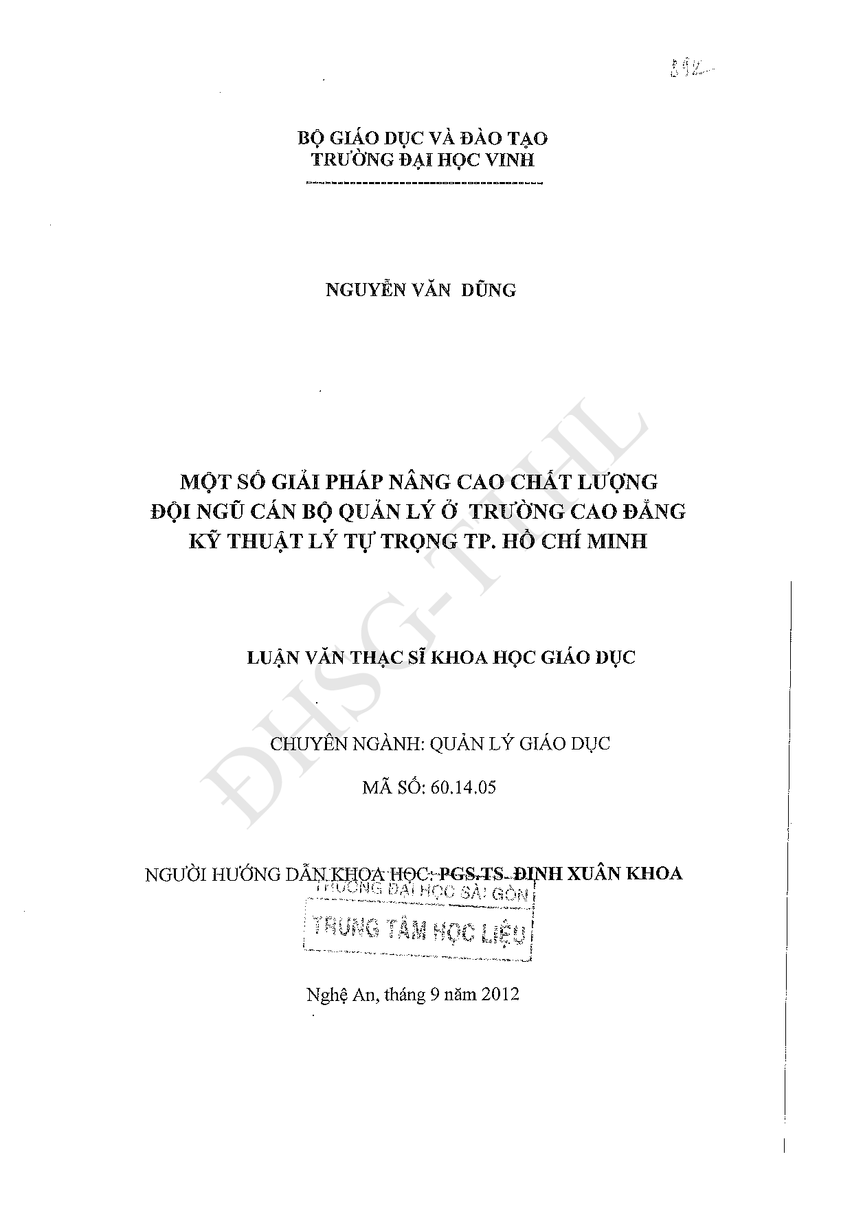 Một số giải pháp nâng cao chất lượng đội ngũ cán bộ quản lý ở trường Cao đẳng kỹ thuật Lý Tự Trọng TP. Hồ Chí Minh