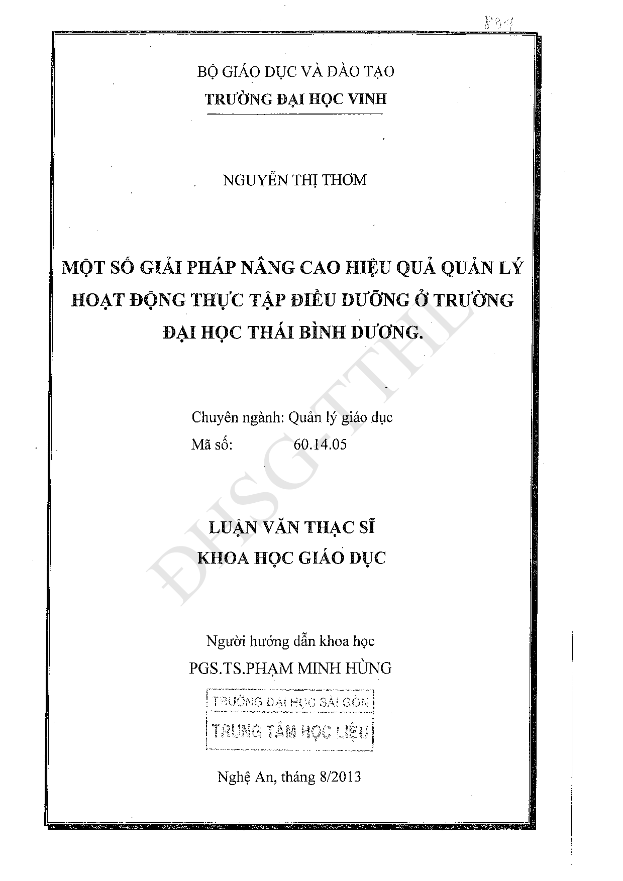 Một số giải pháp nâng cao hiệu quả quản lý hoạt động thực tập điều dưỡng ở trường đại học Thái Bình Dương