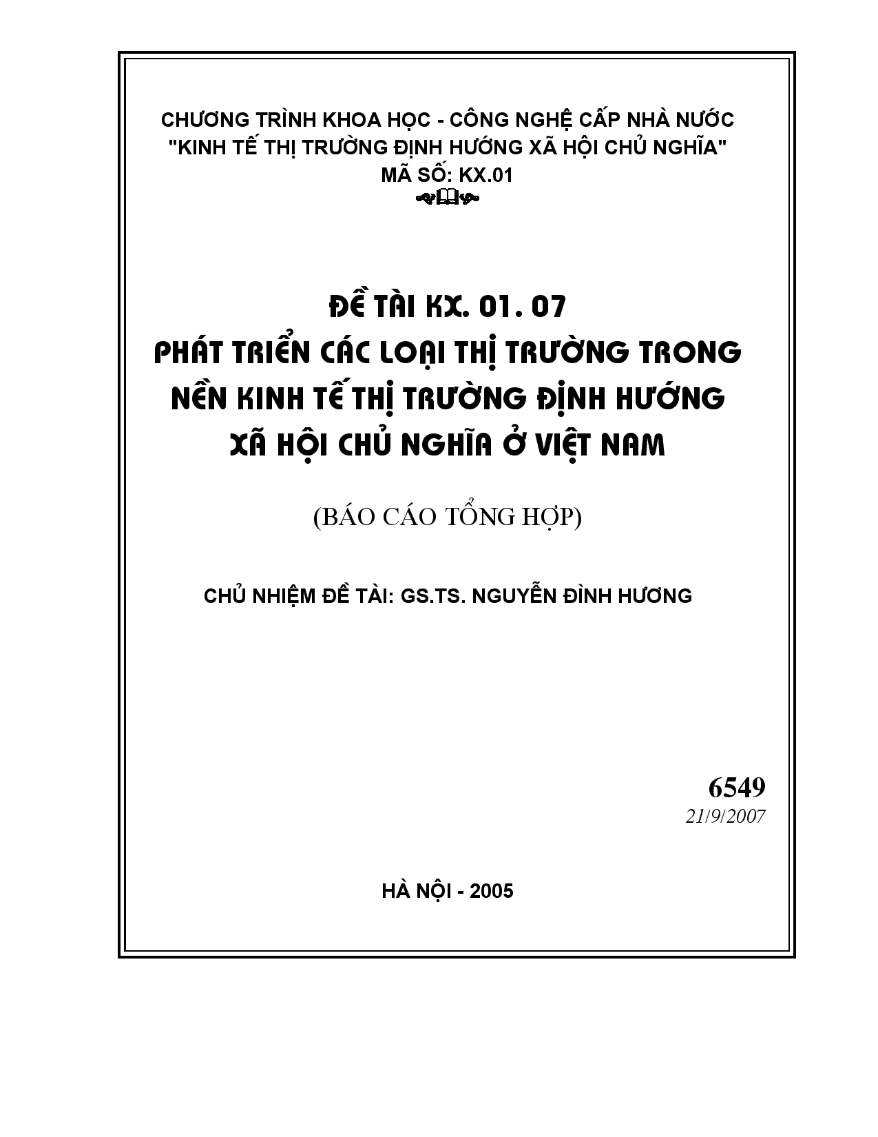 Phát triển các loại thị trường trong nền kinh tế thị trường định hướng xã hội chủ nghĩa ở Việt Nam  