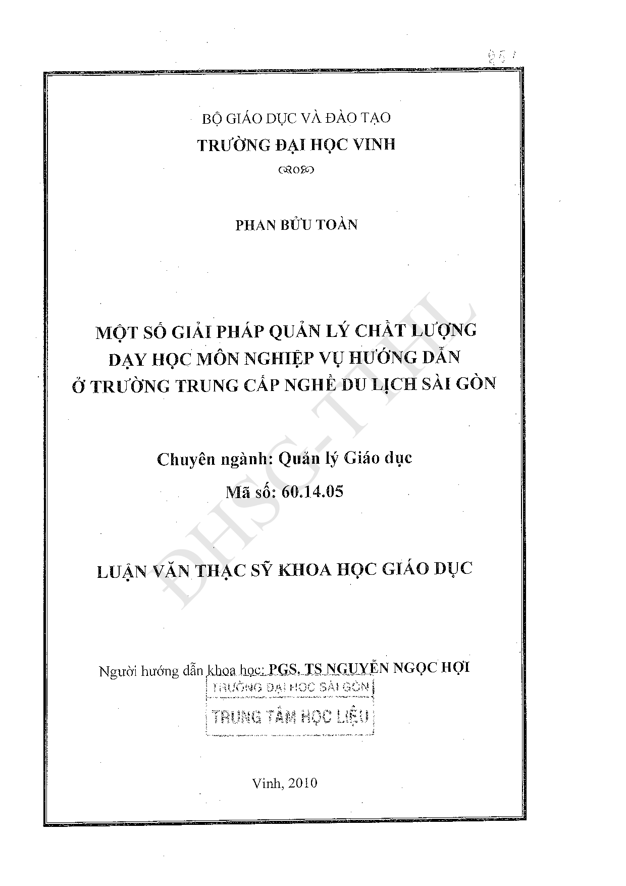 Một số giải pháp quản lý chất lượng day học môn nghiệp vụ hướng dẫn ở trường trung cấp nghề du lịch Sài Gòn