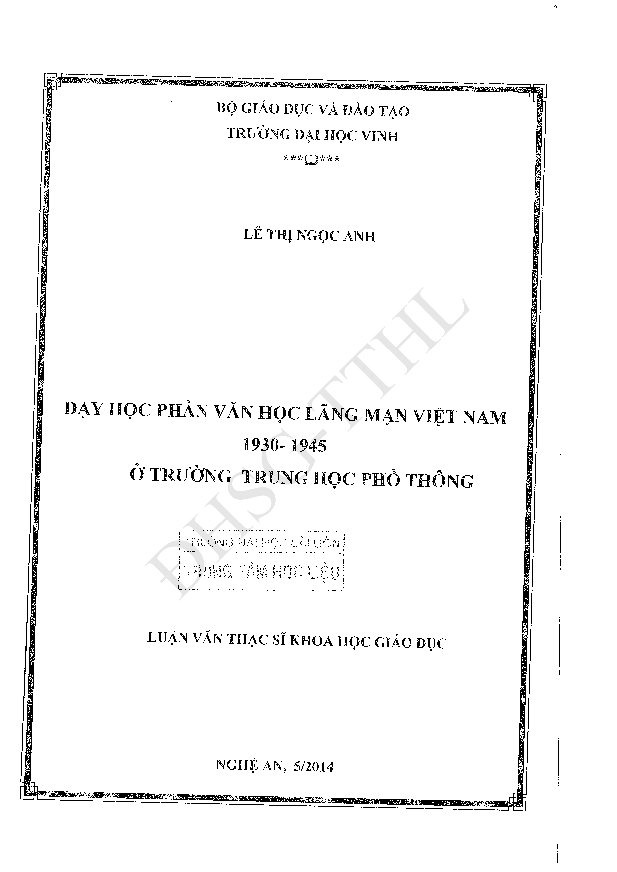 Dạy phần văn học lãng mạn Việt Nam 1930 - 1945 ở trường trung học phổ thông